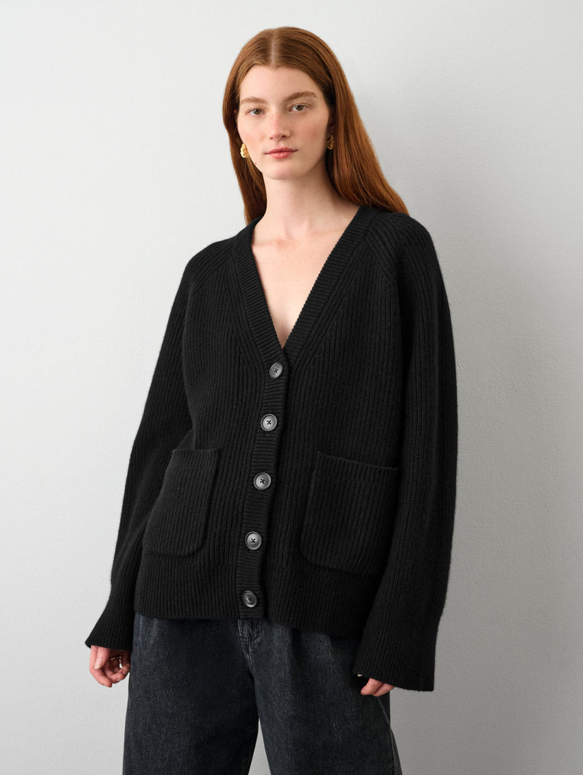 Merino Cashmere Ribbed Boyfriend Cardigan