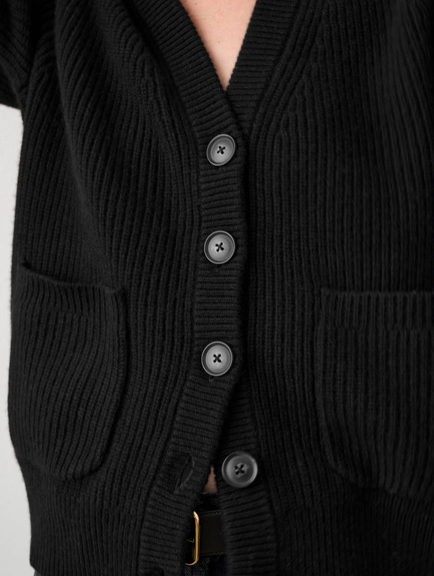 Merino Cashmere Ribbed Boyfriend Cardigan