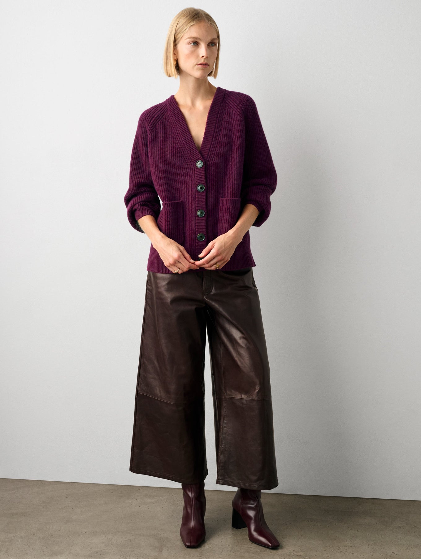 Merino Cashmere Ribbed Boyfriend Cardigan