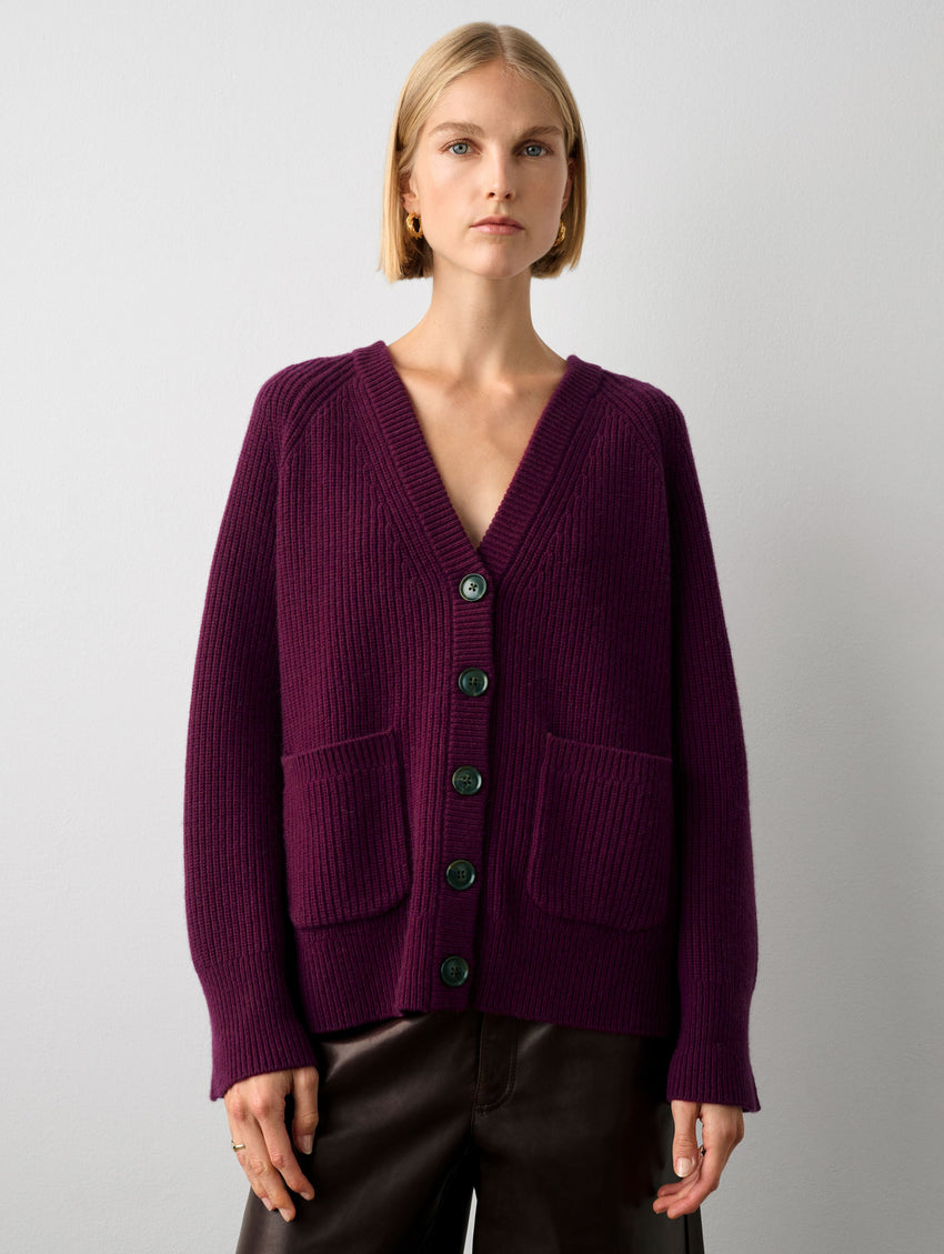 Merino Cashmere Ribbed Boyfriend Cardigan