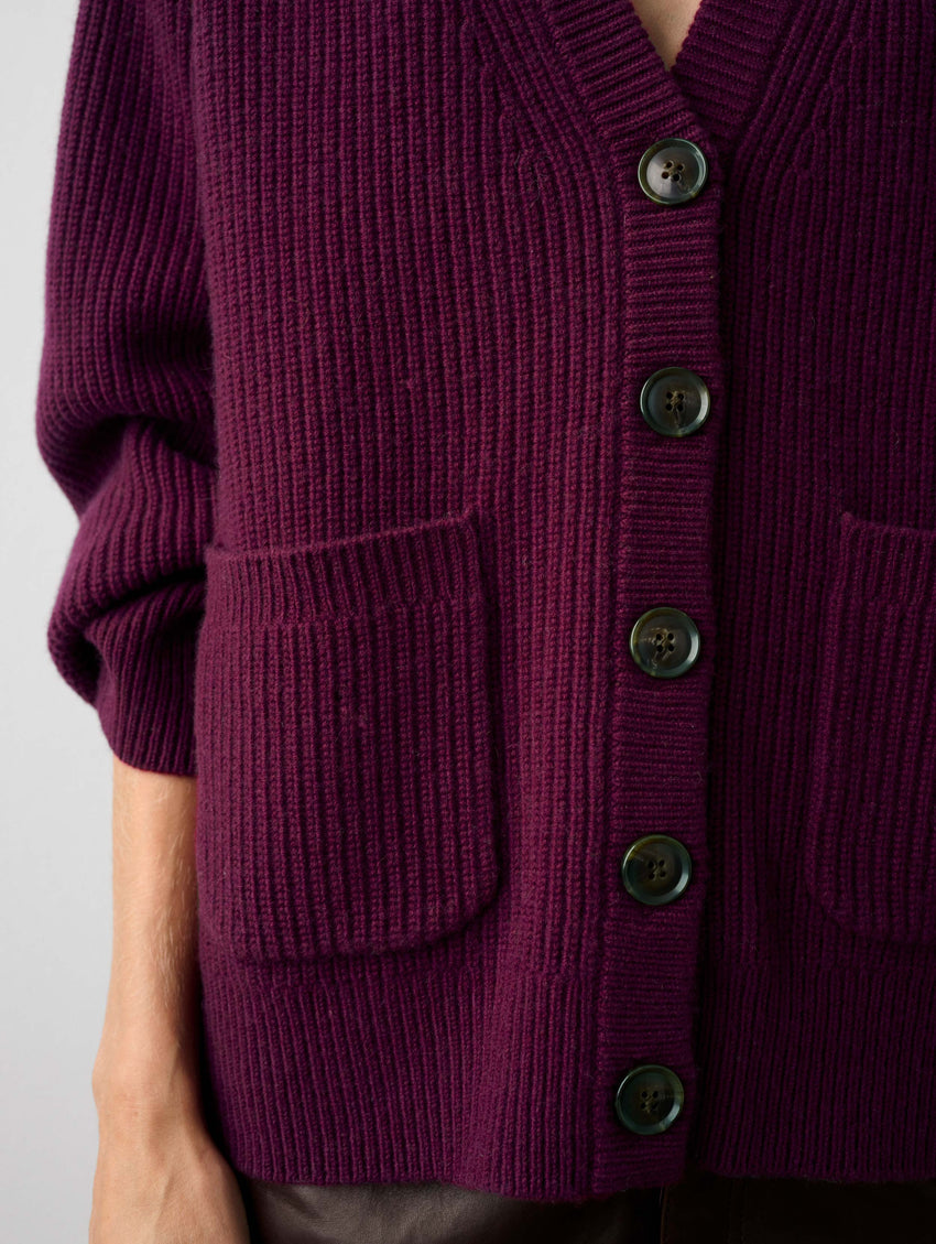 Merino Cashmere Ribbed Boyfriend Cardigan