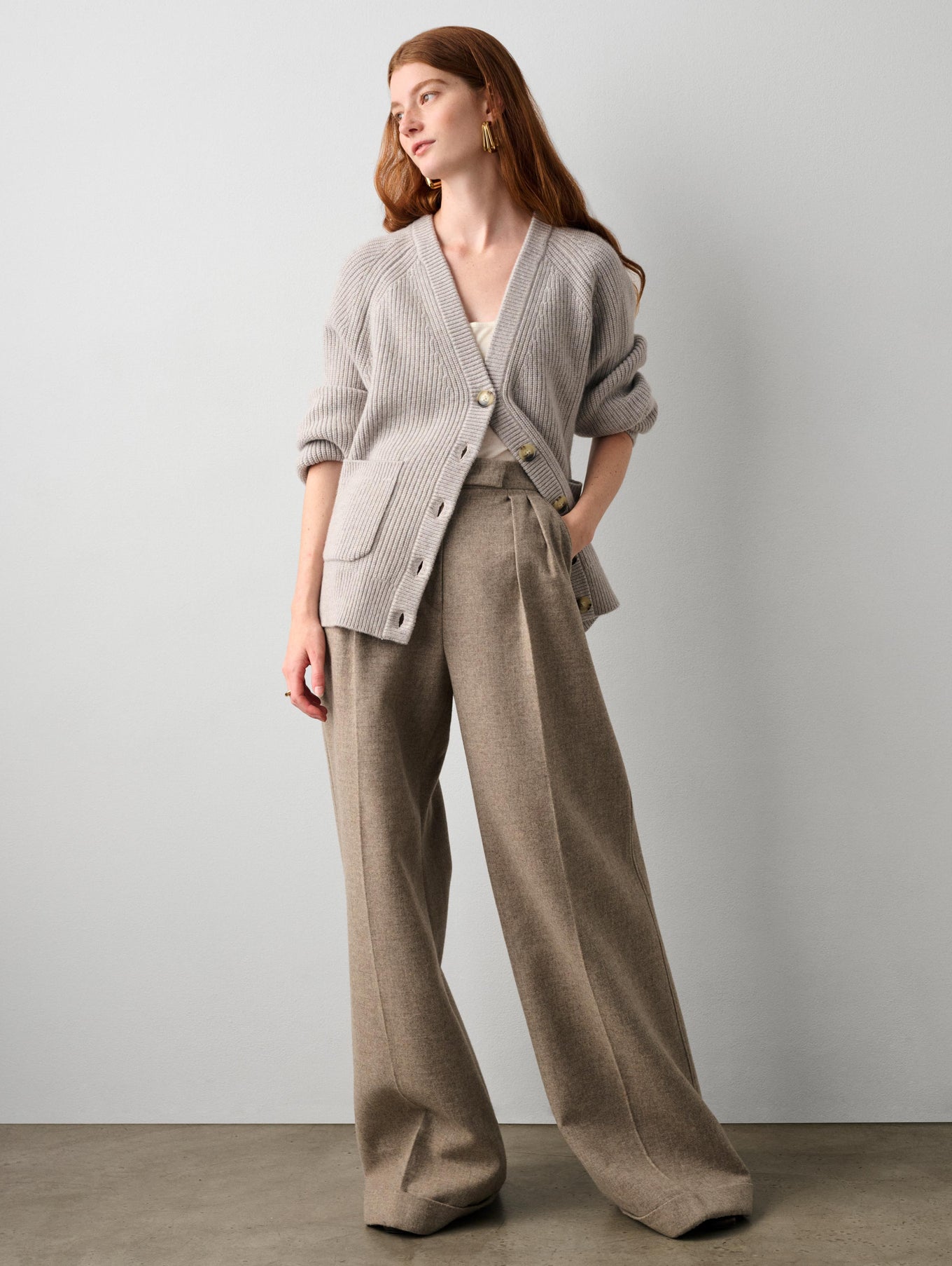 Merino Cashmere Ribbed Boyfriend Cardigan