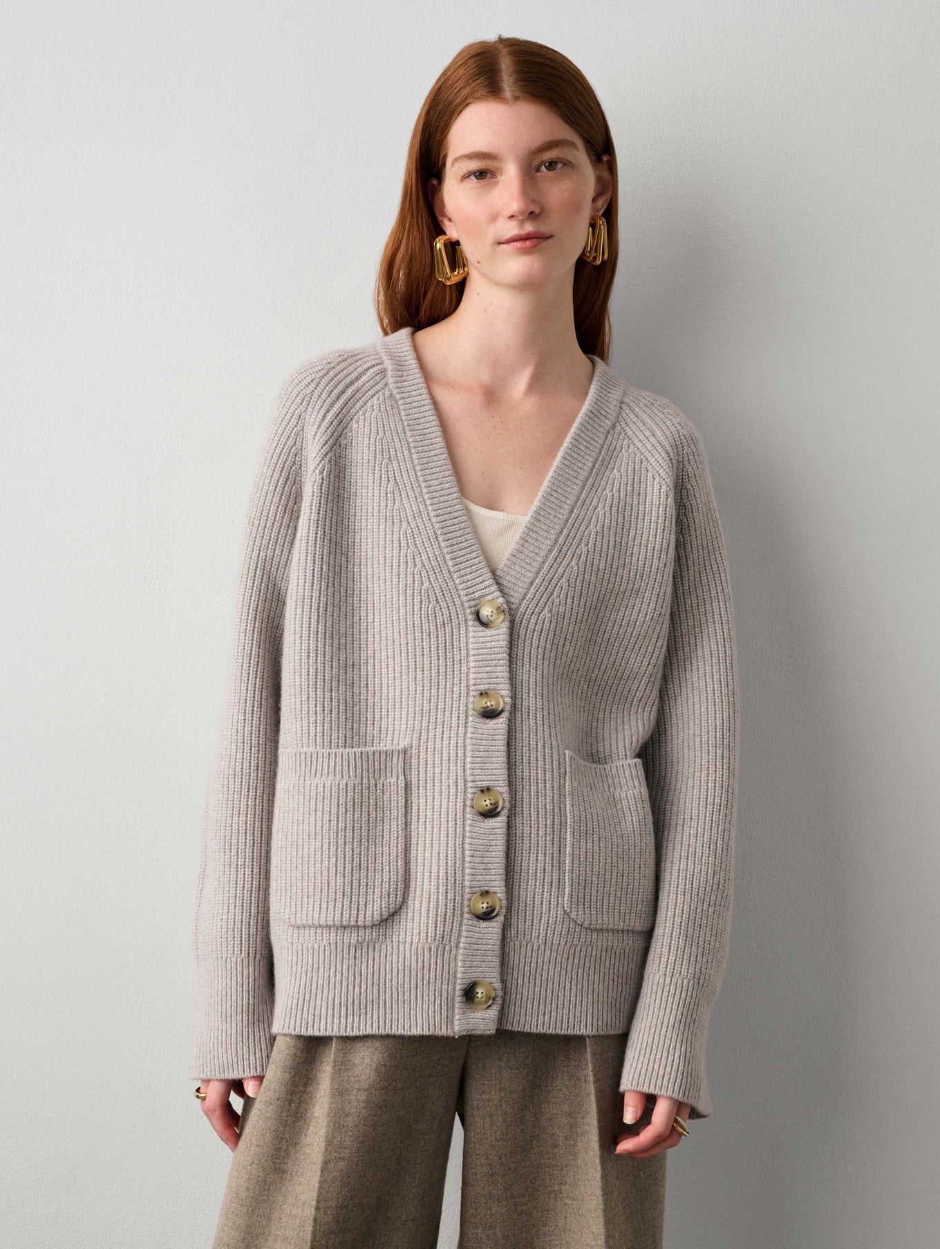 Merino Cashmere Ribbed Boyfriend Cardigan