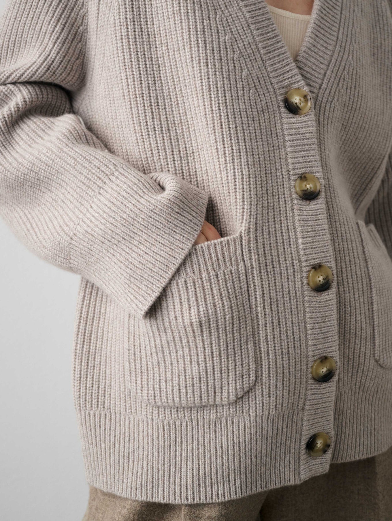 Merino Cashmere Ribbed Boyfriend Cardigan