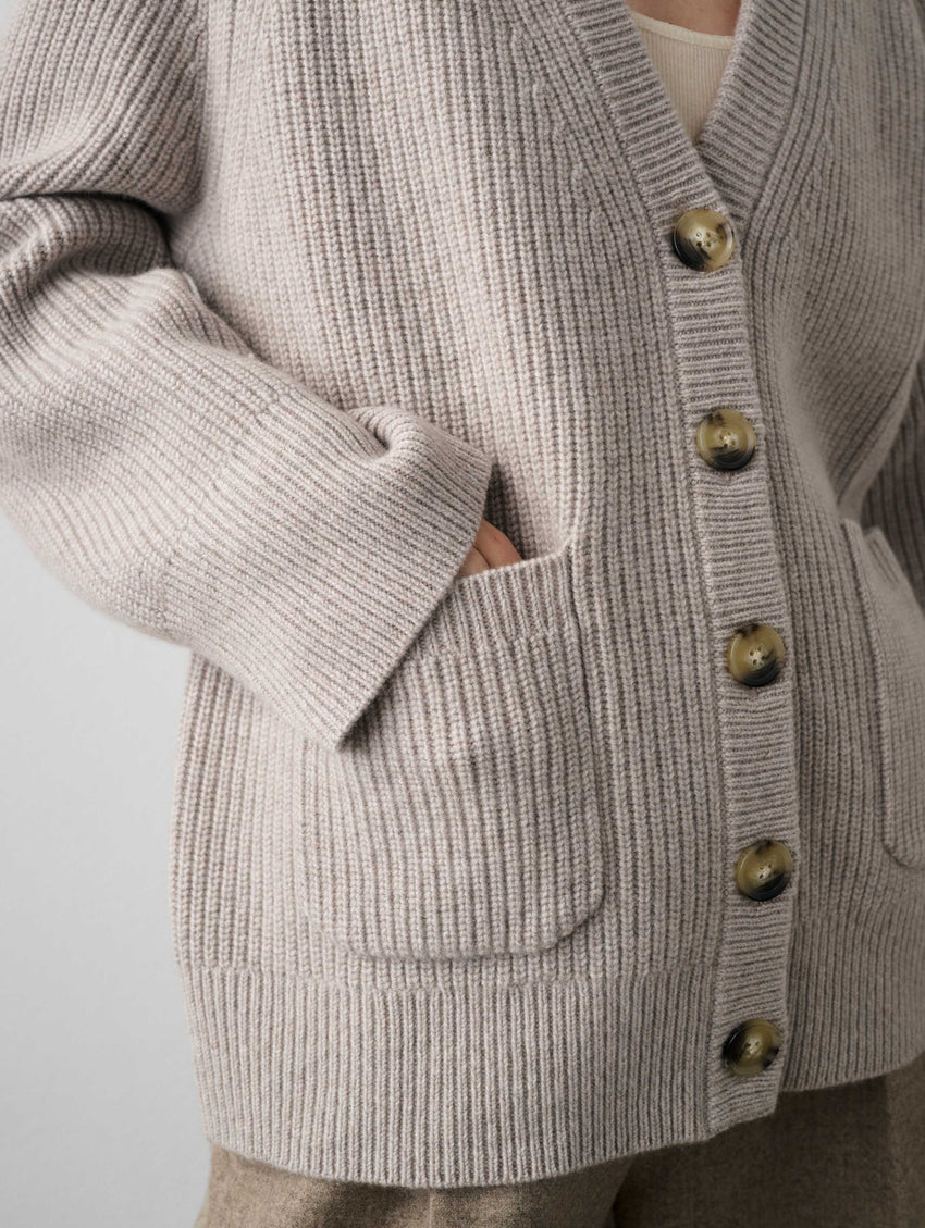 Merino Cashmere Ribbed Boyfriend Cardigan
