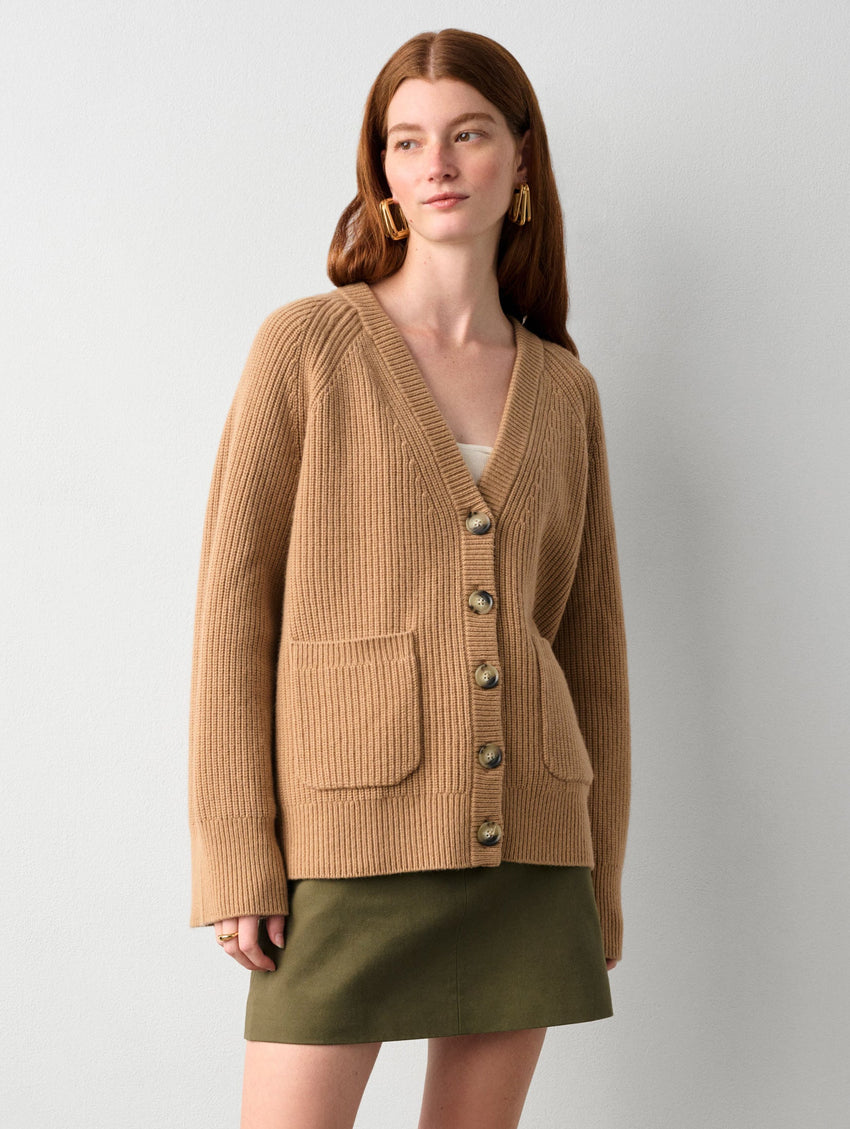 Merino Cashmere Ribbed Boyfriend Cardigan