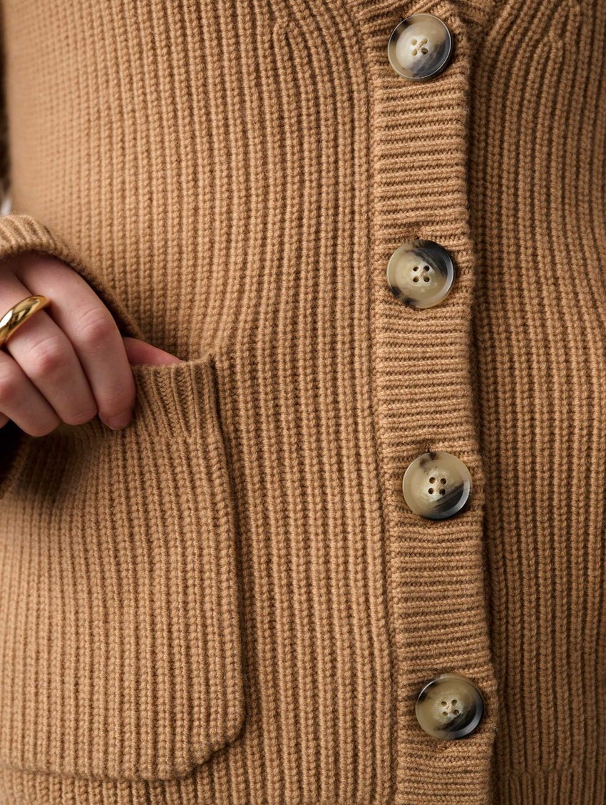 Merino Cashmere Ribbed Boyfriend Cardigan
