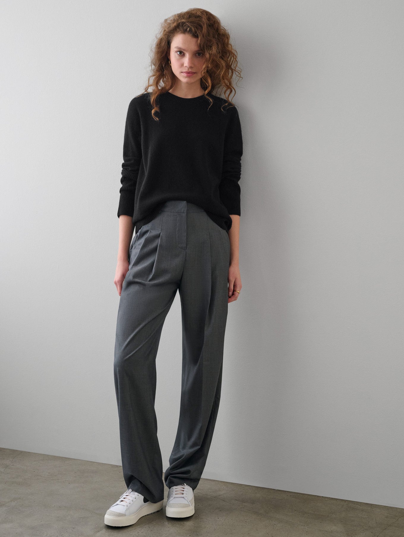 Cashmere Ribbed Trim Crewneck