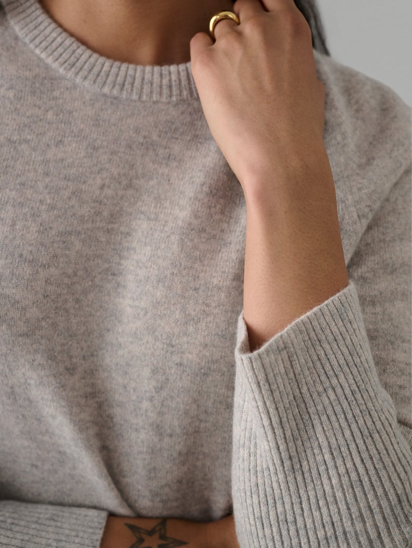Cashmere Ribbed Trim Crewneck