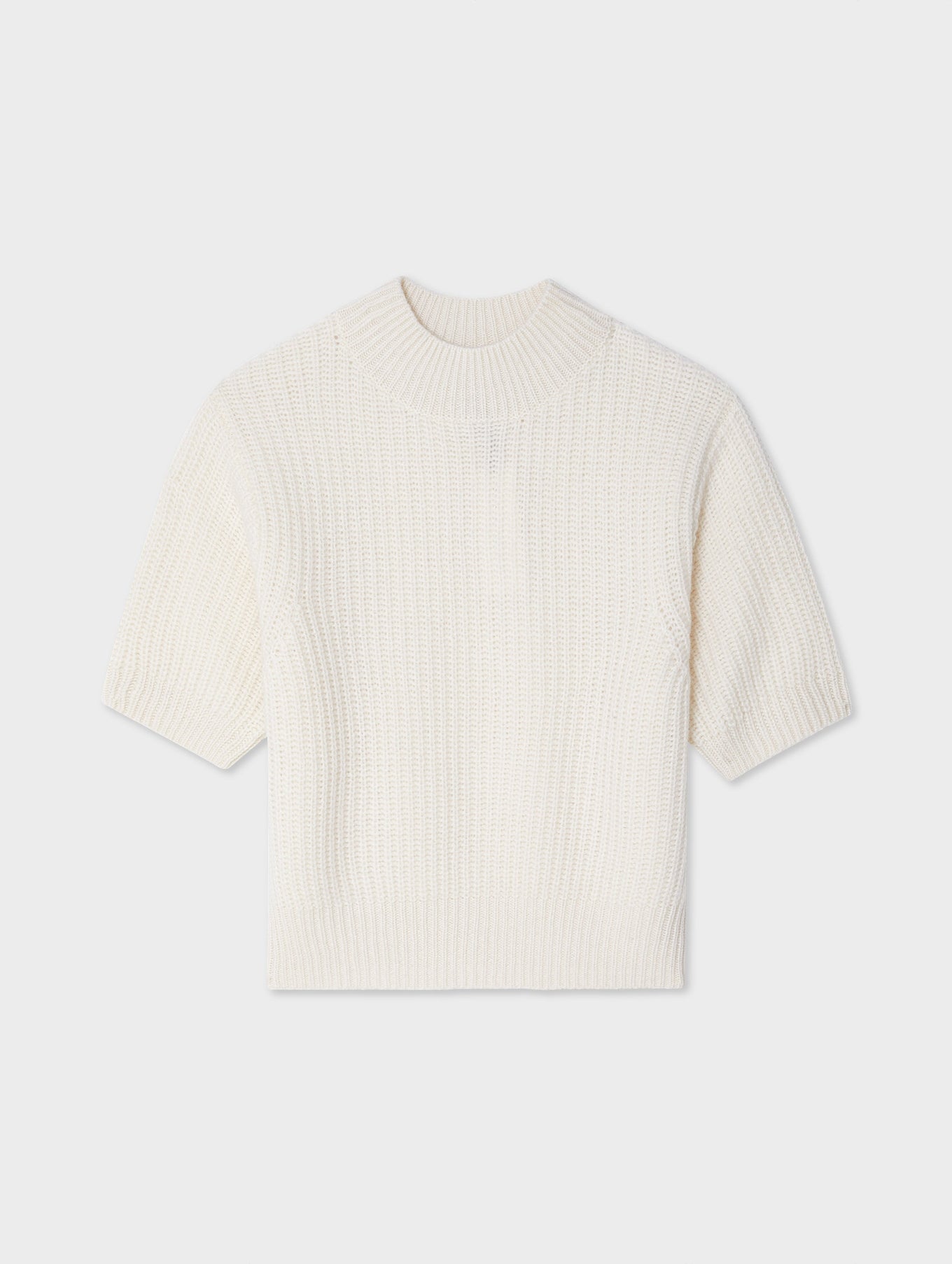 Cashmere Ribbed Elbow Sleeve Mockneck