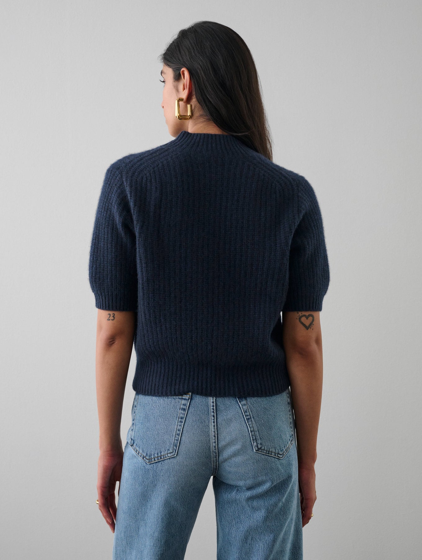 Cashmere Ribbed Elbow Sleeve Mockneck