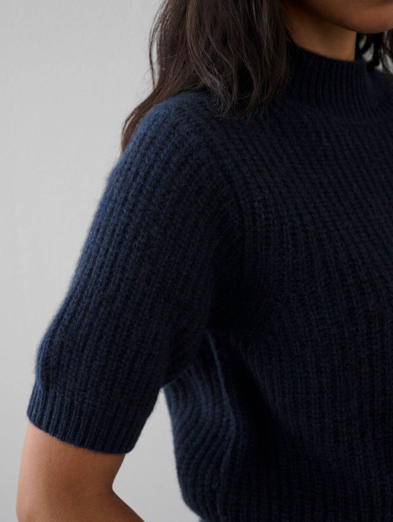 Cashmere Ribbed Elbow Sleeve Mockneck