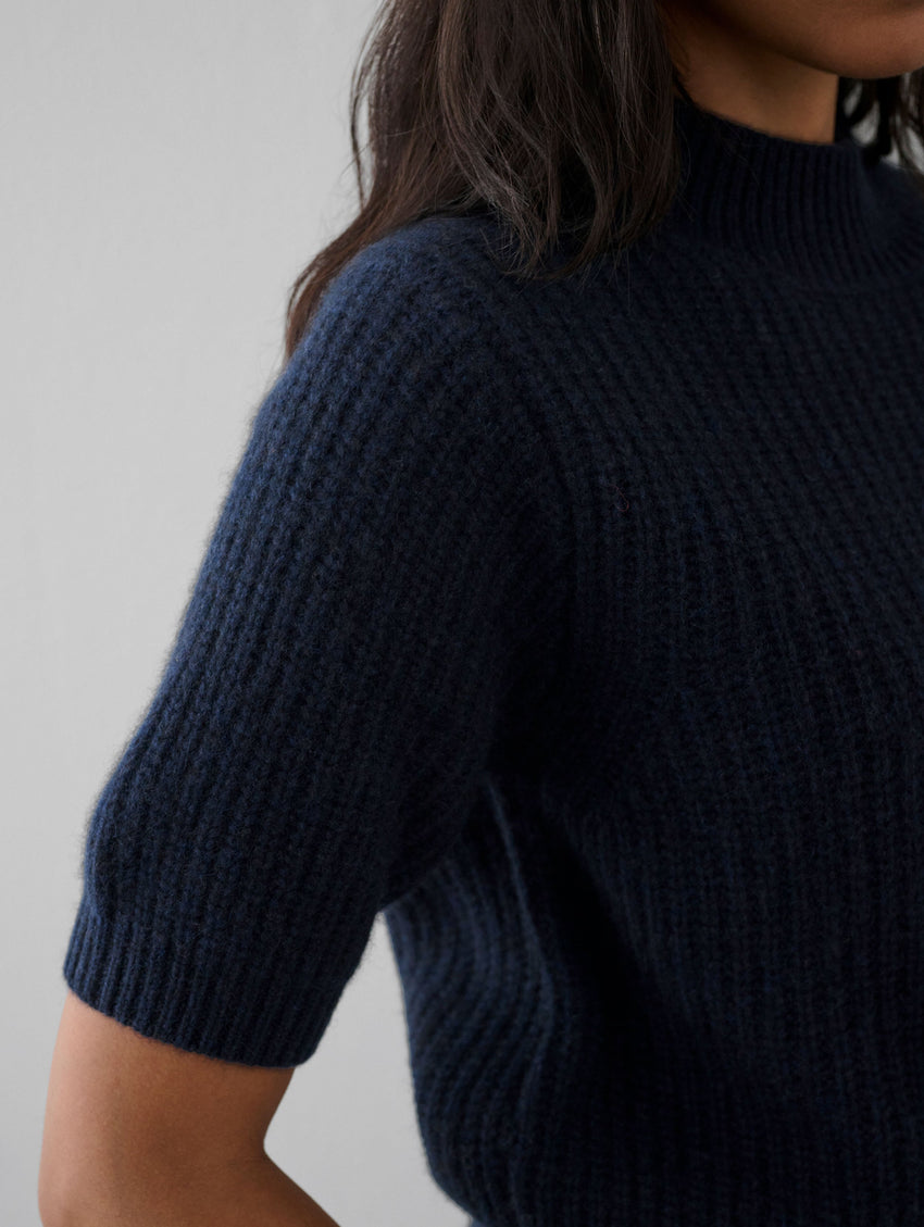 Cashmere Ribbed Elbow Sleeve Mockneck