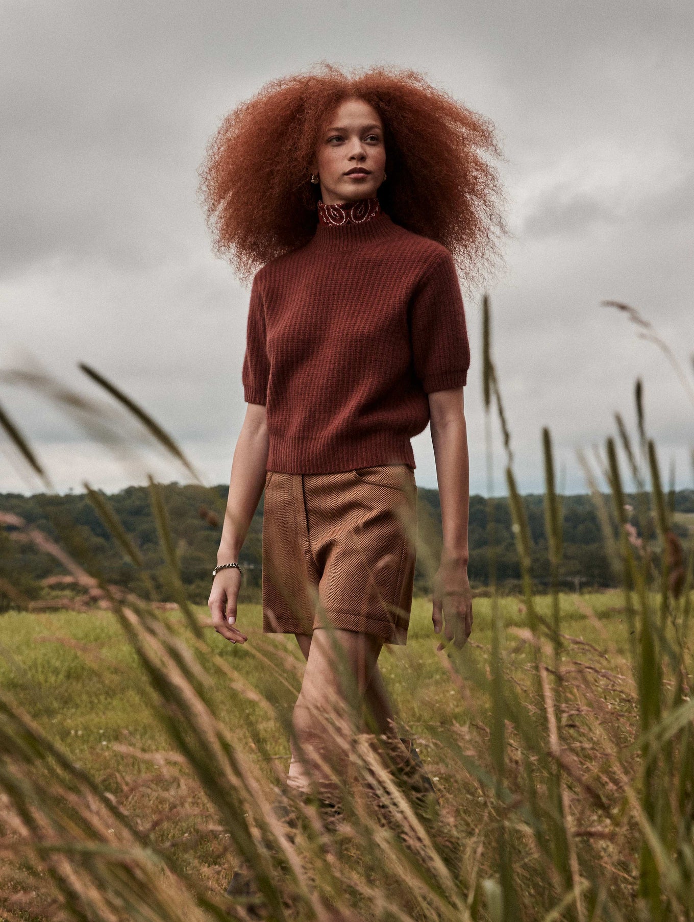 Cashmere Ribbed Elbow Sleeve Mockneck