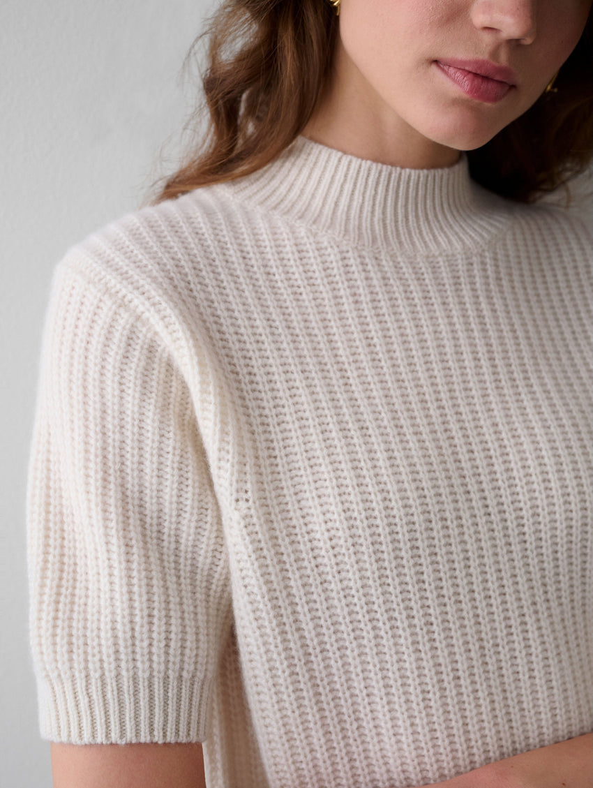 Cashmere Ribbed Elbow Sleeve Mockneck