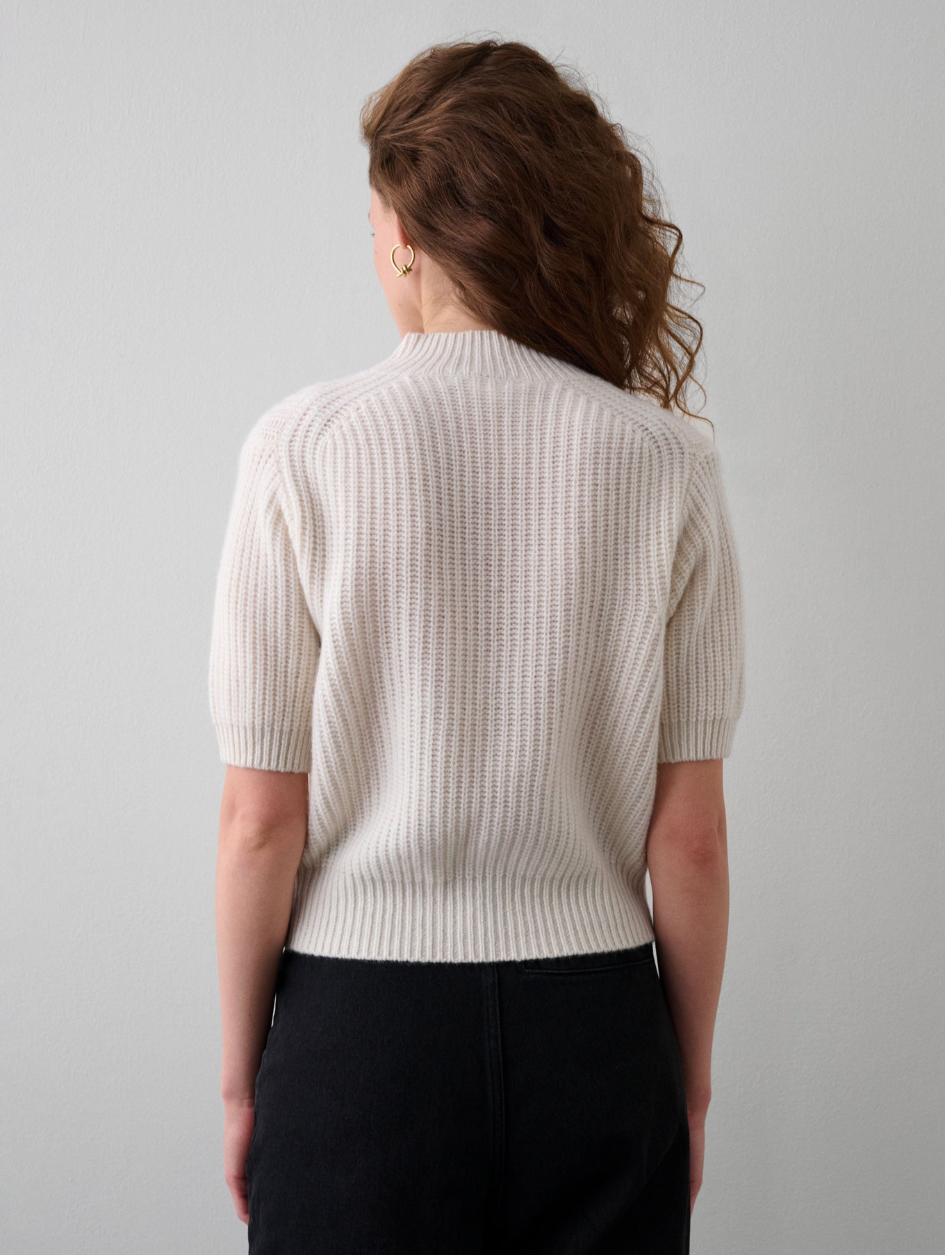 Cashmere Ribbed Elbow Sleeve Mockneck