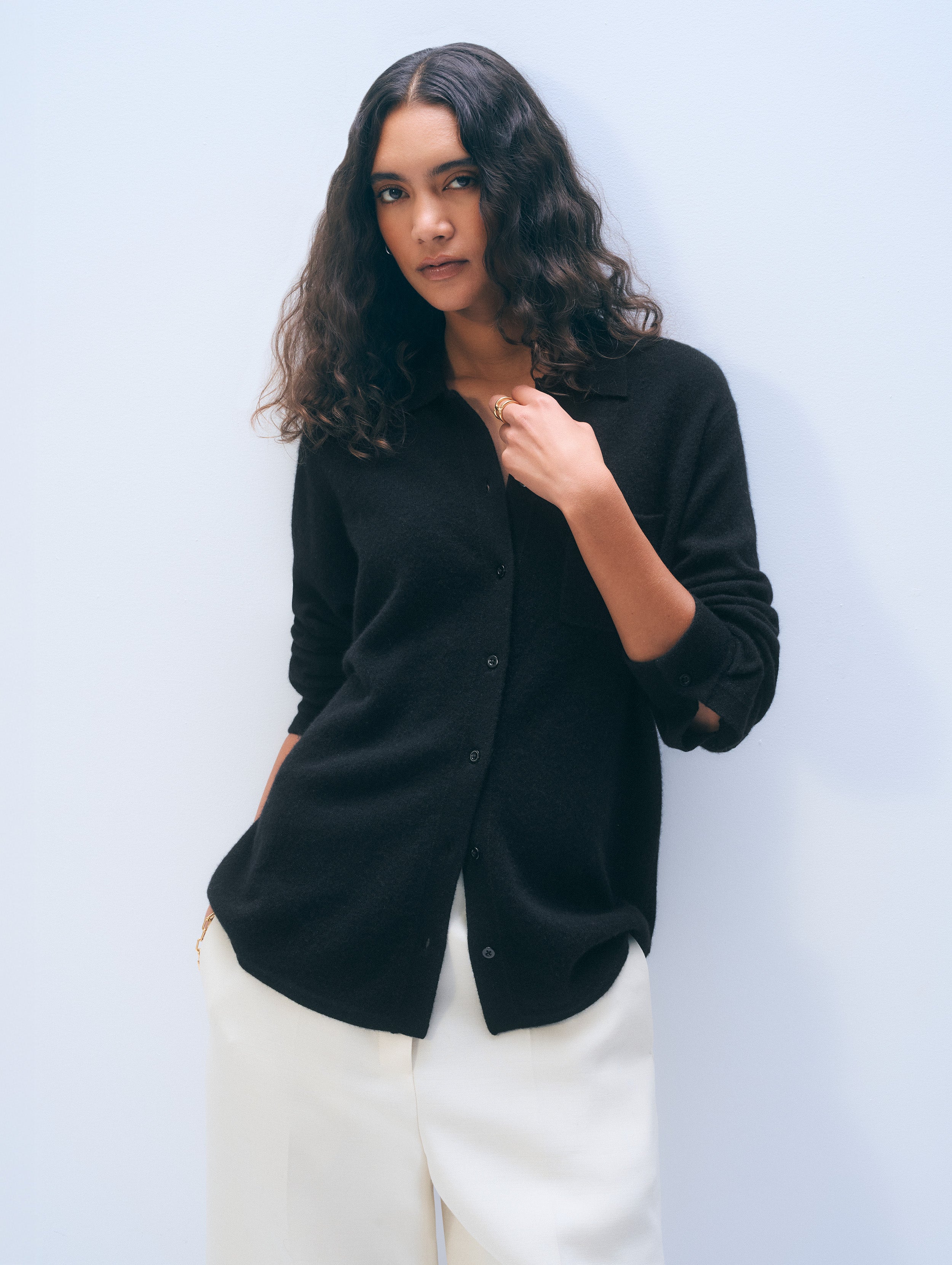 Cashmere Button Shirt | Black