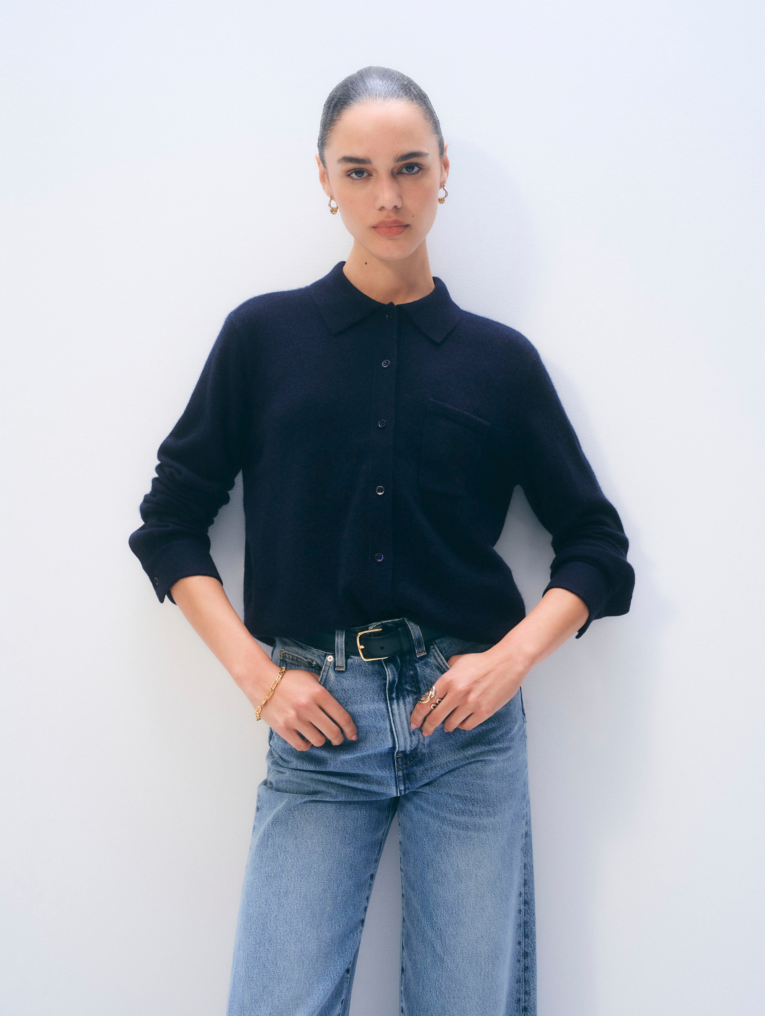 Cashmere Button Shirt | Deep Navy