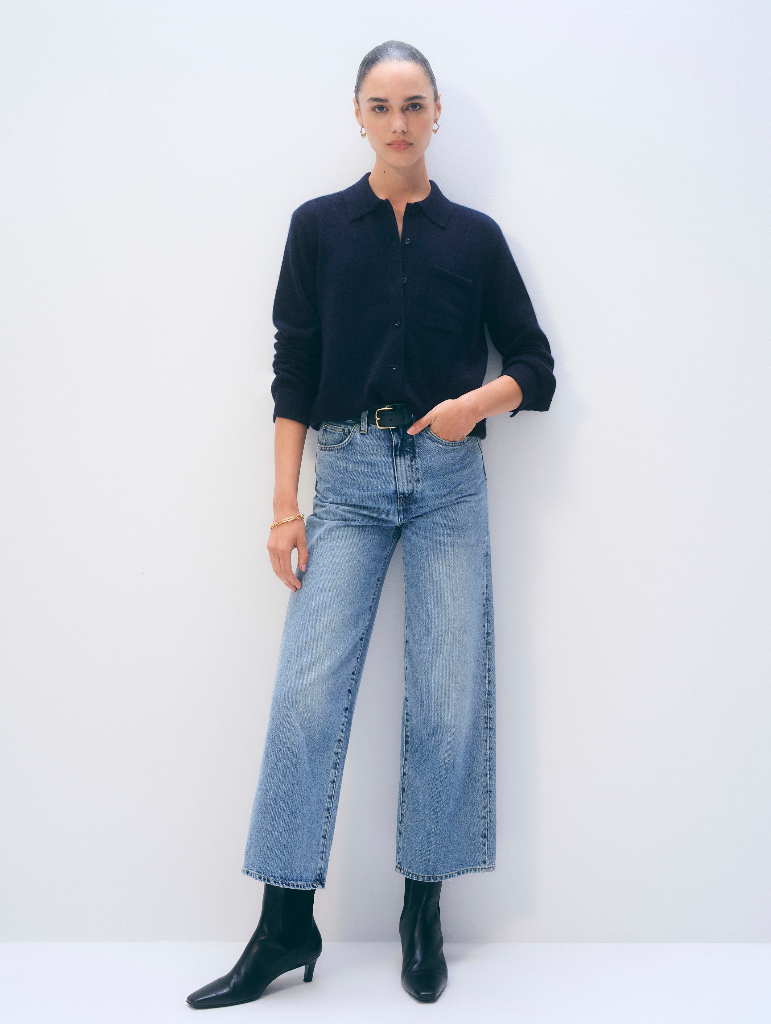 Cashmere Button Shirt | Deep Navy