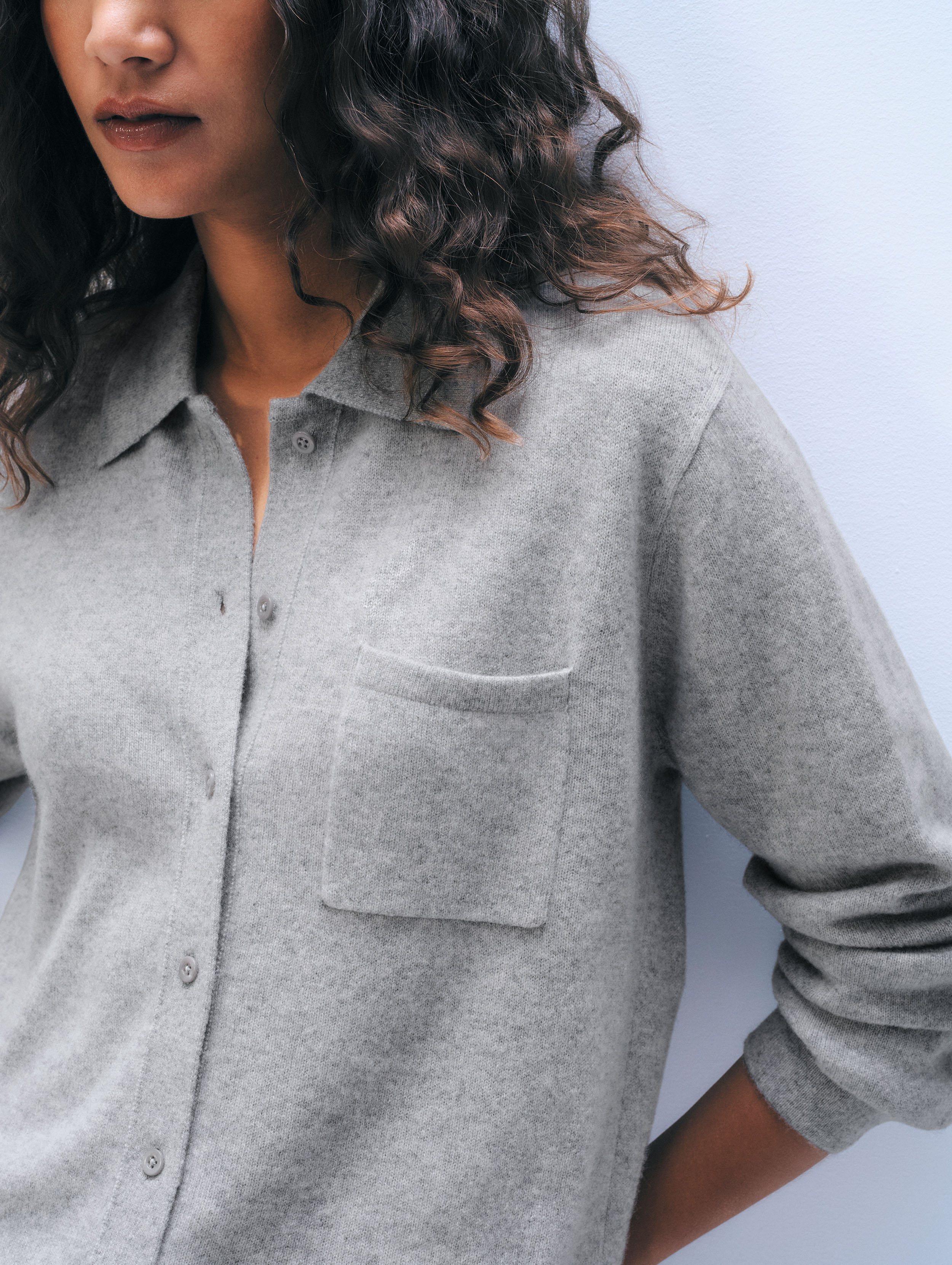 Cashmere Button Shirt | Grey Heather