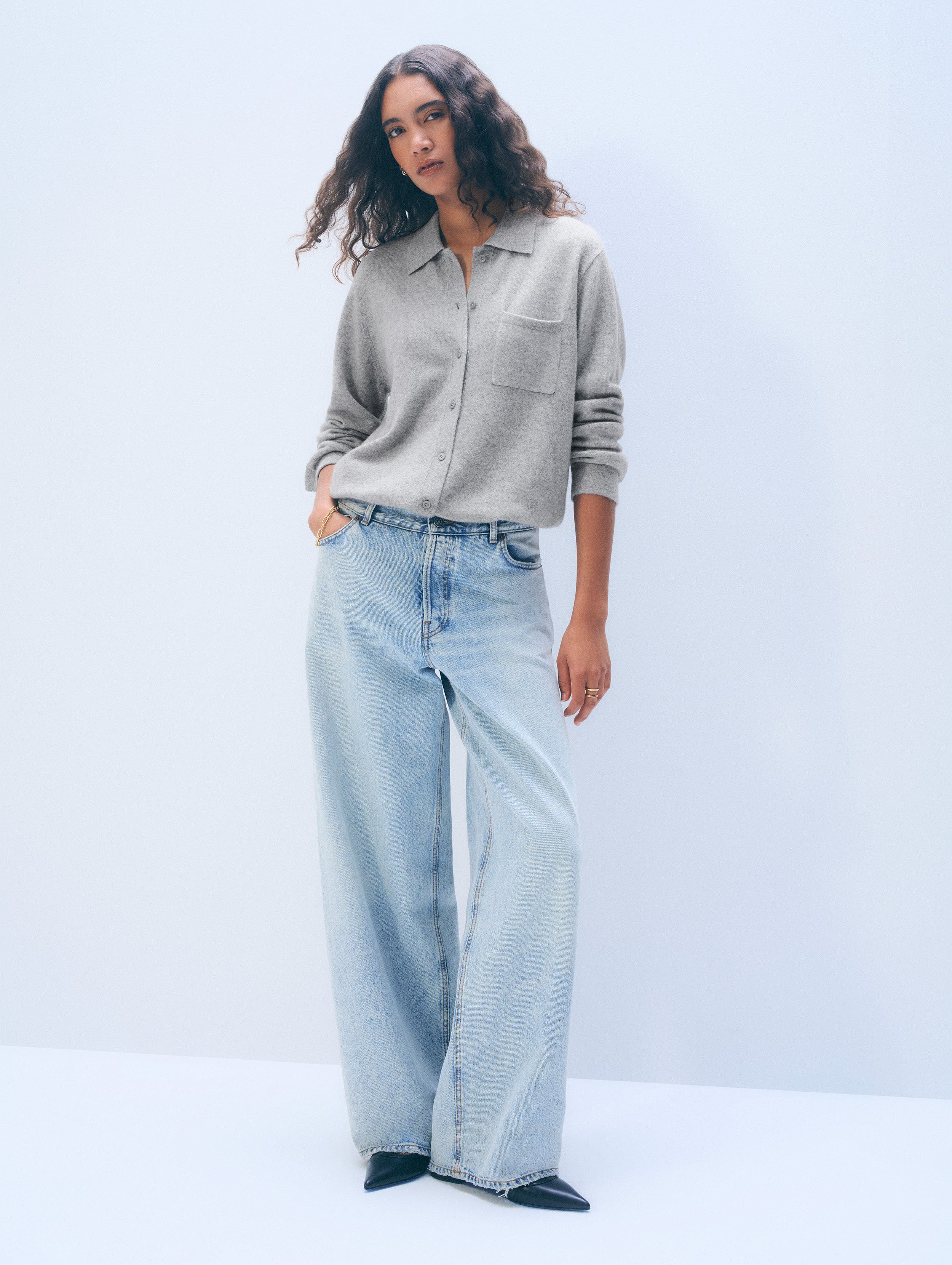 Cashmere Button Shirt | Grey Heather