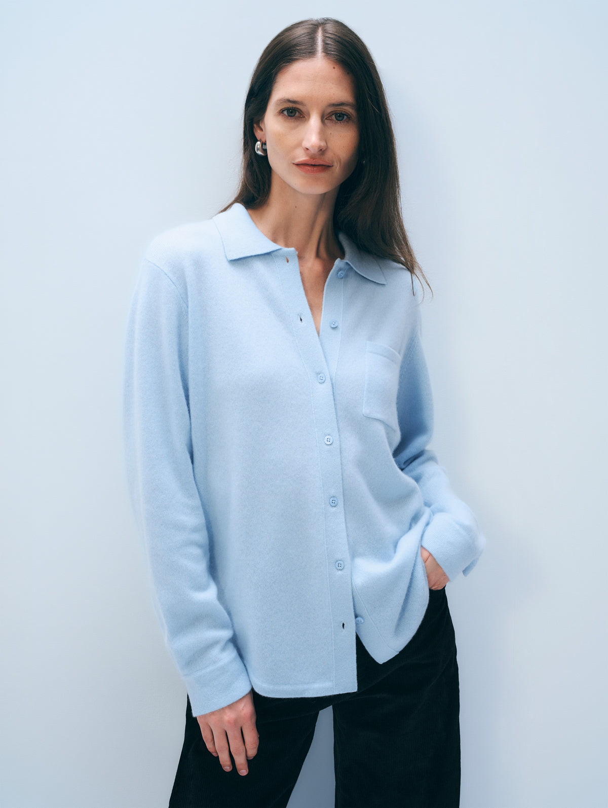 Cashmere Button Down Shirt | Seersucker Blue
