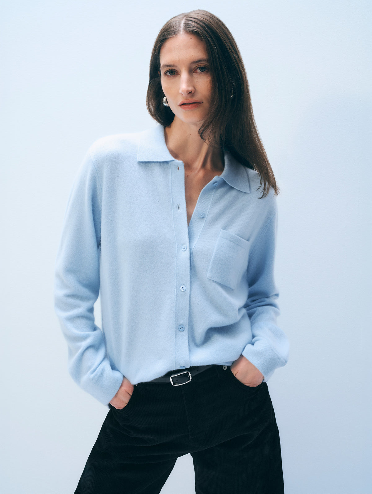 Cashmere Button Down Shirt | Seersucker Blue