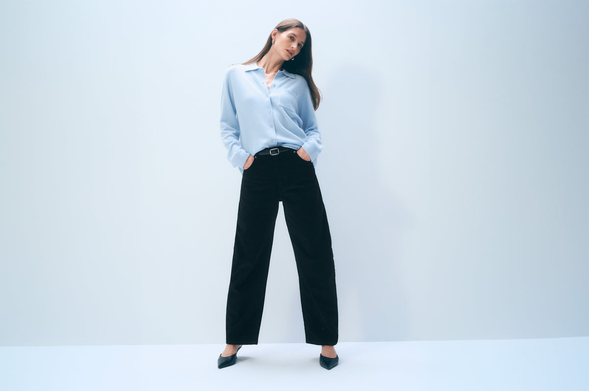 Cashmere Button Down Shirt | Seersucker Blue