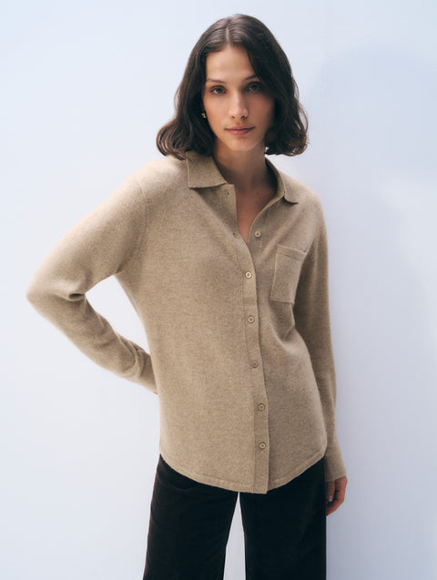 Cashmere Button Down Shirt | Taupe Heather