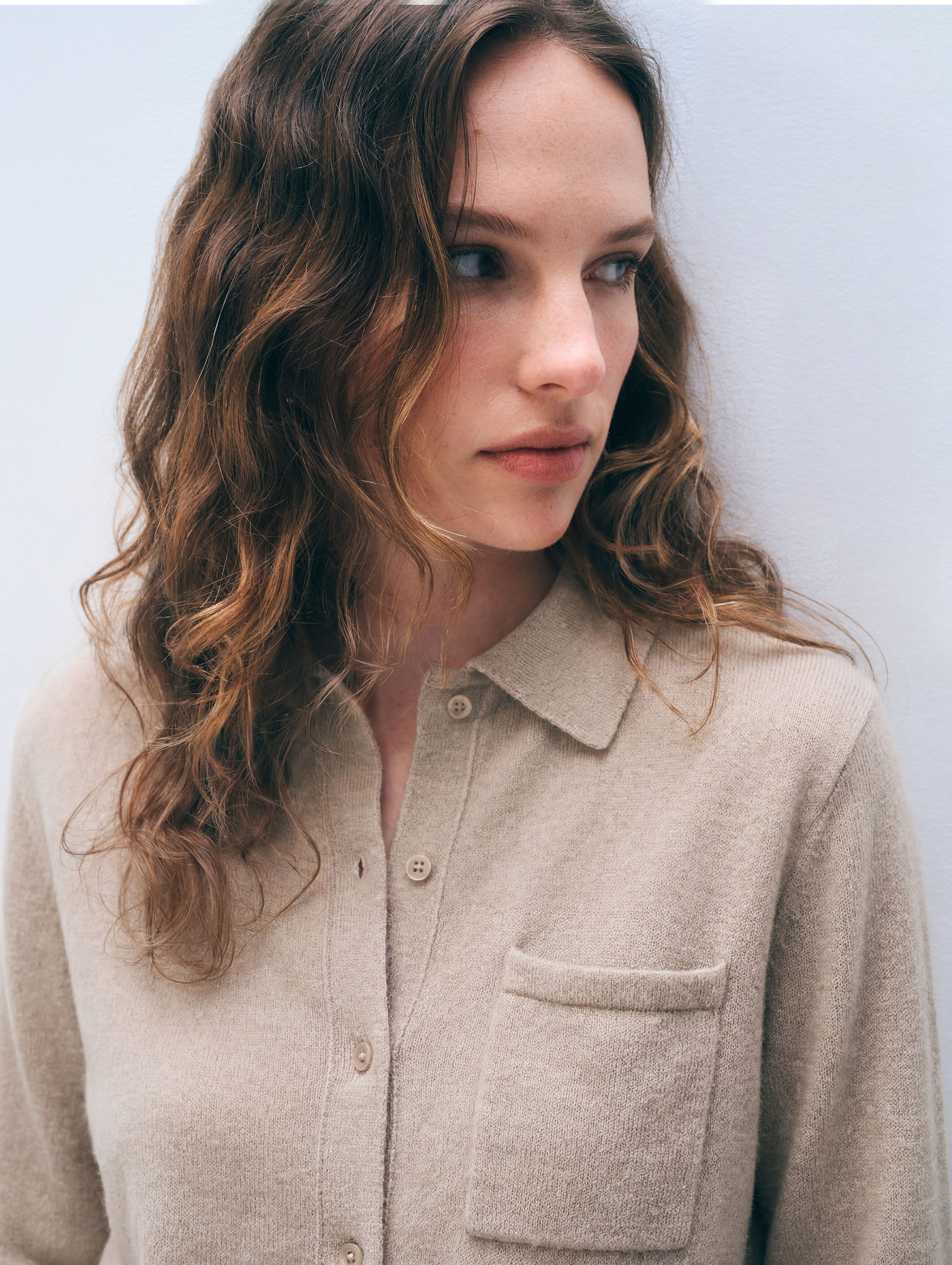 Cashmere Button Shirt | Taupe Heather