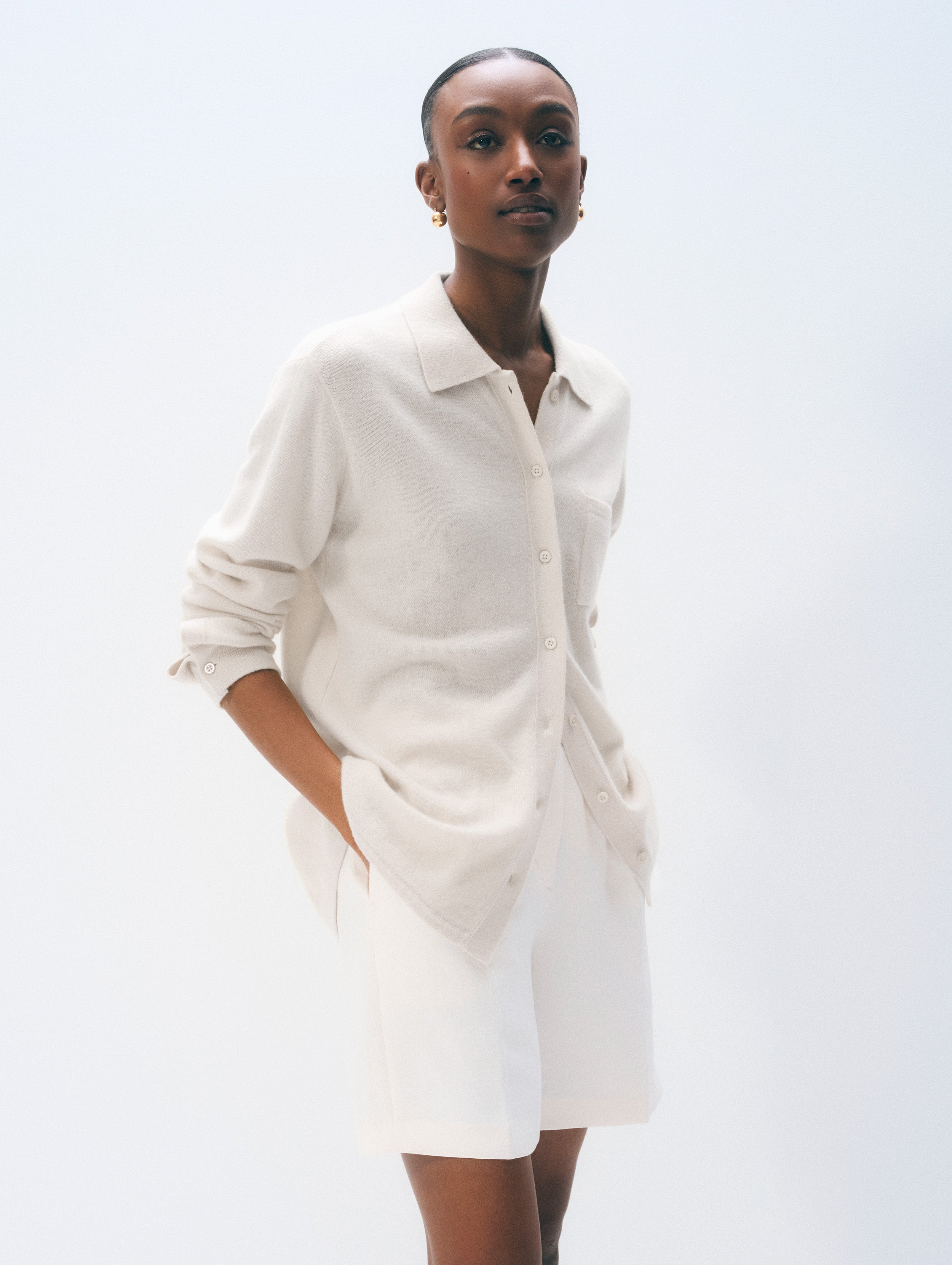 Cashmere Button Shirt | Soft White