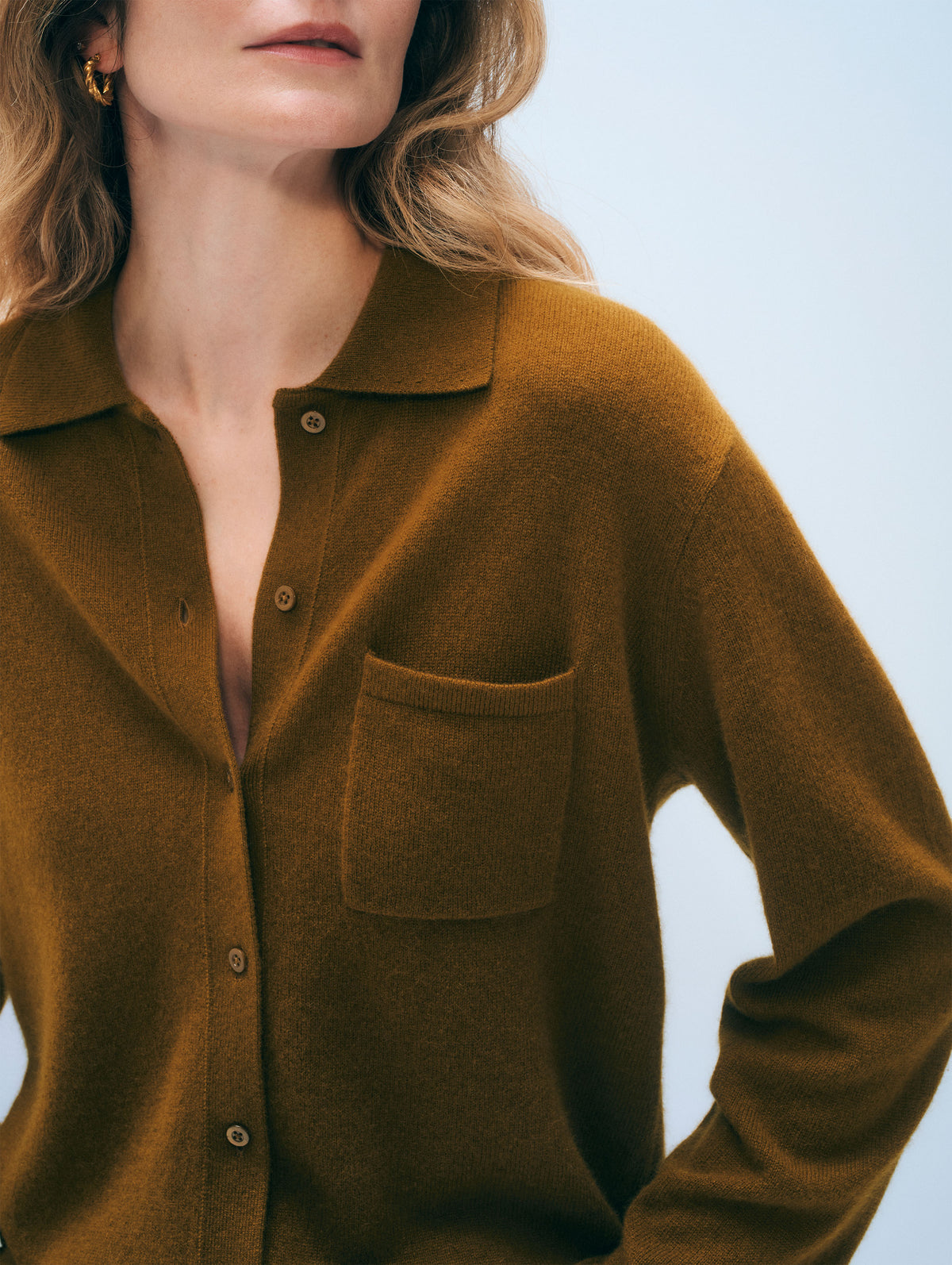 Cashmere Button Down Shirt | Antique Gold