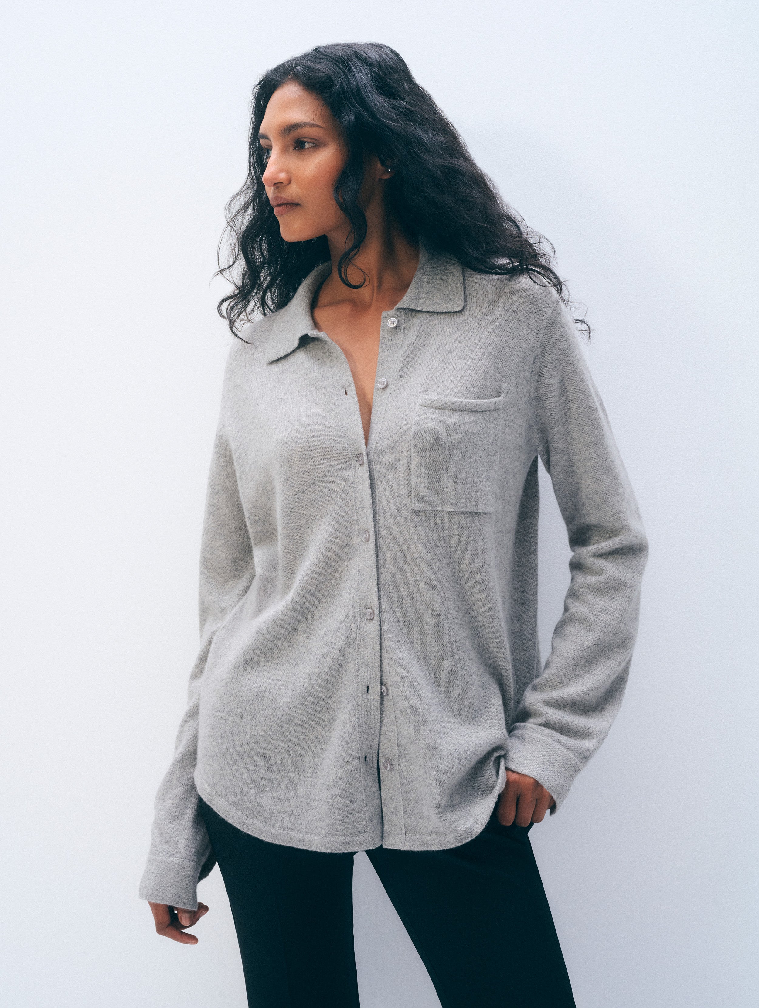 Cashmere Button Down | Grey Heather