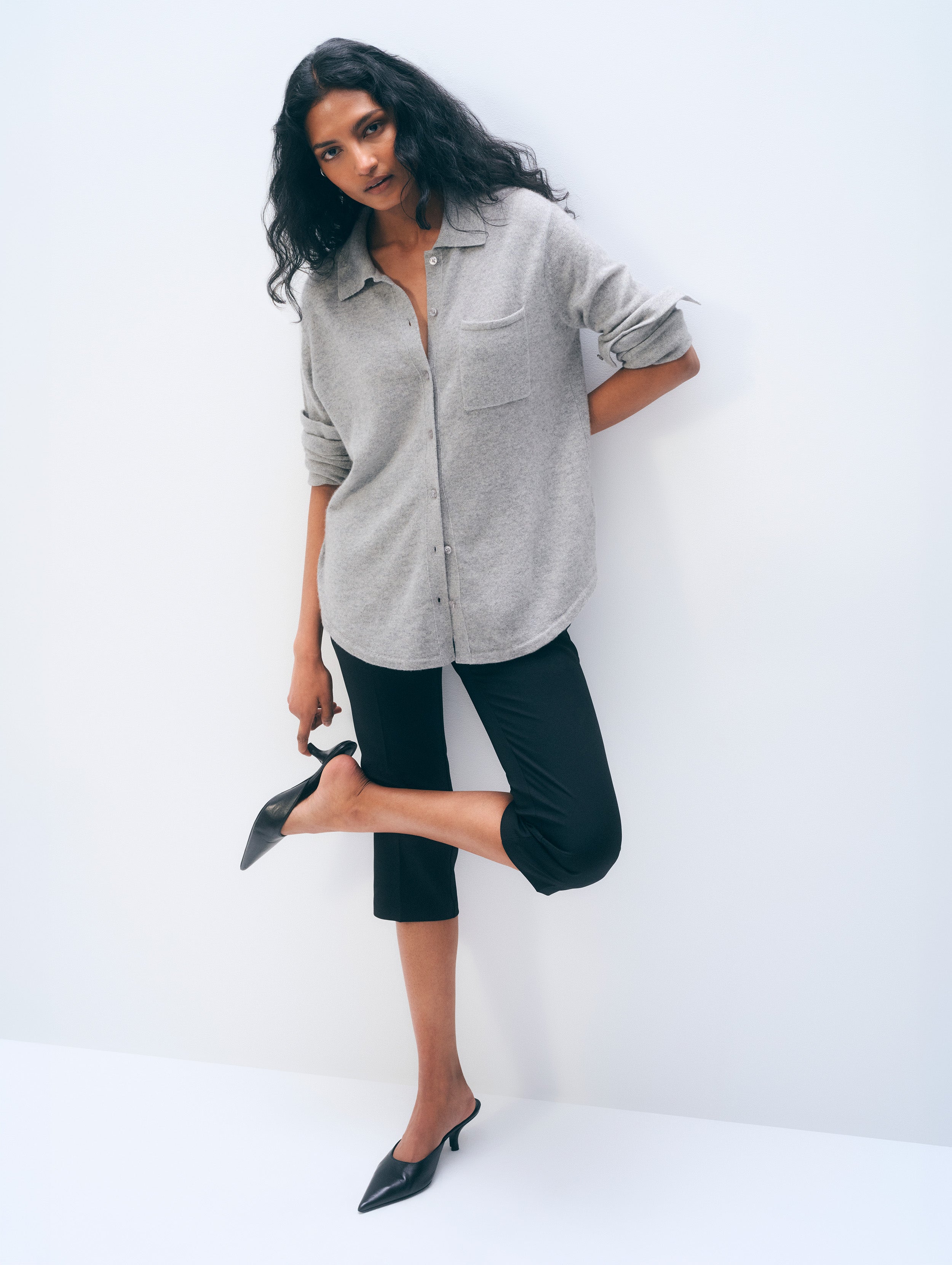Cashmere Button Down | Grey Heather
