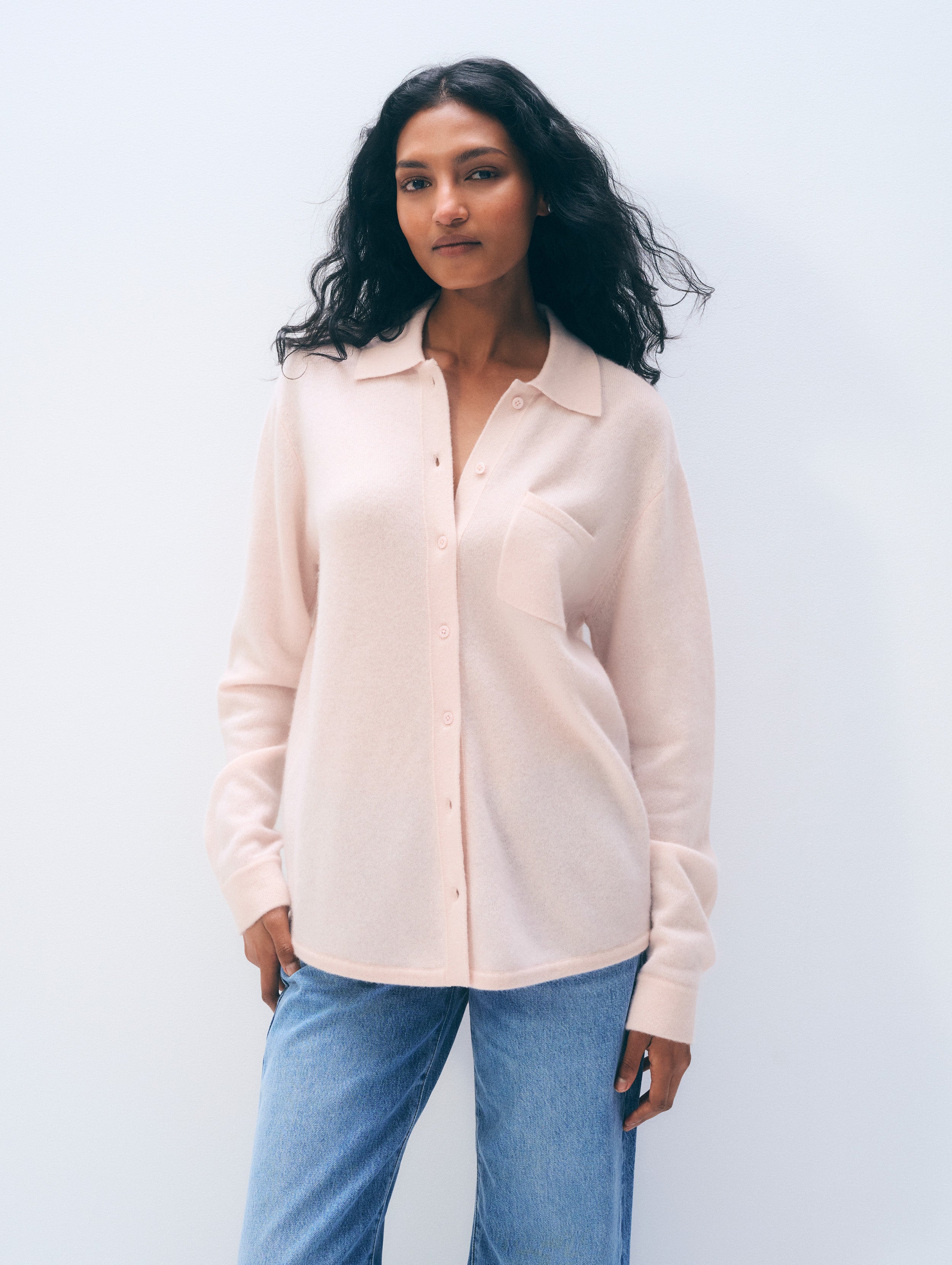 Cashmere Button Down | Pink Sand