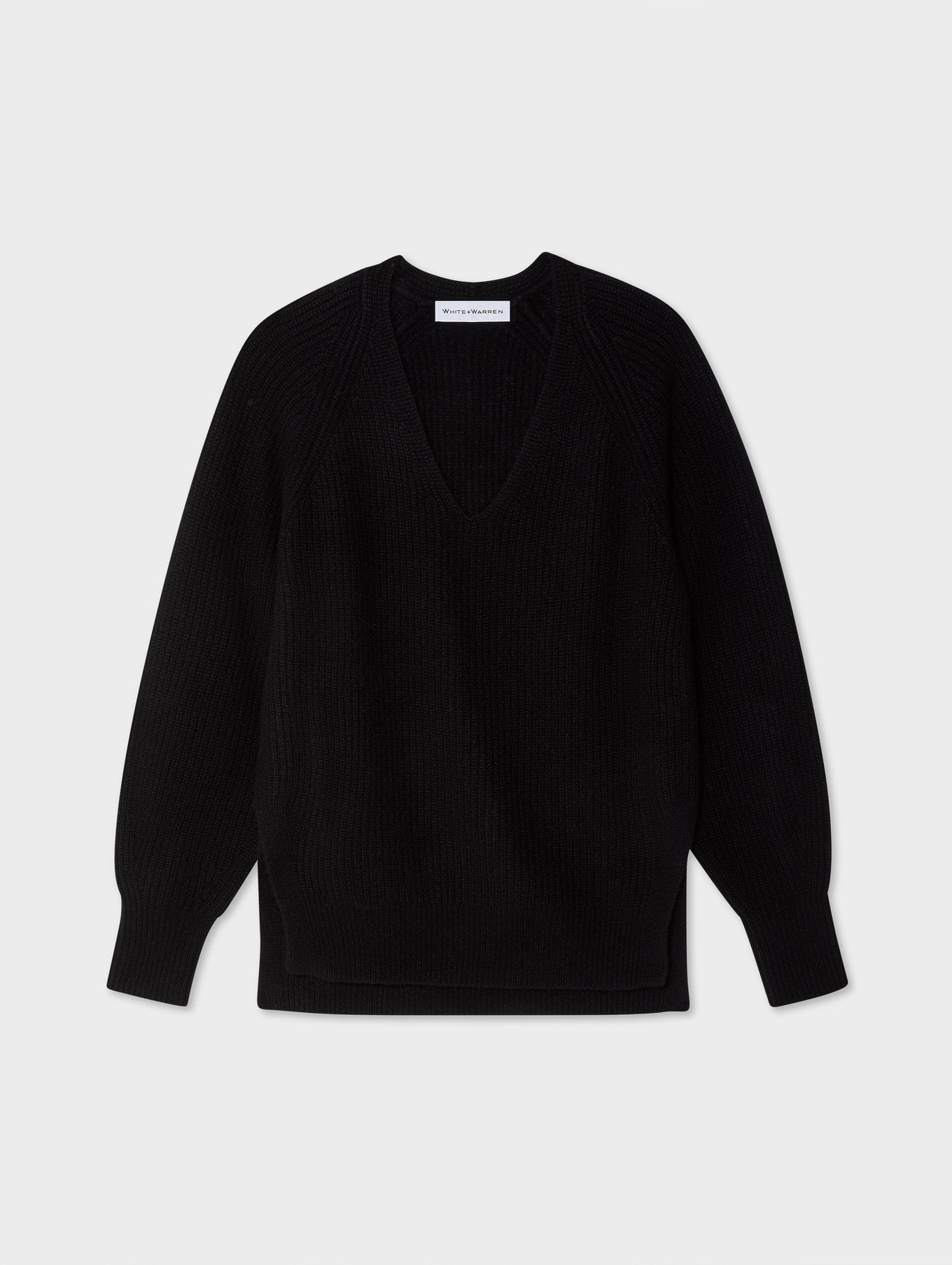 Cashmere Ribbed Blouson Sleeve V Neck