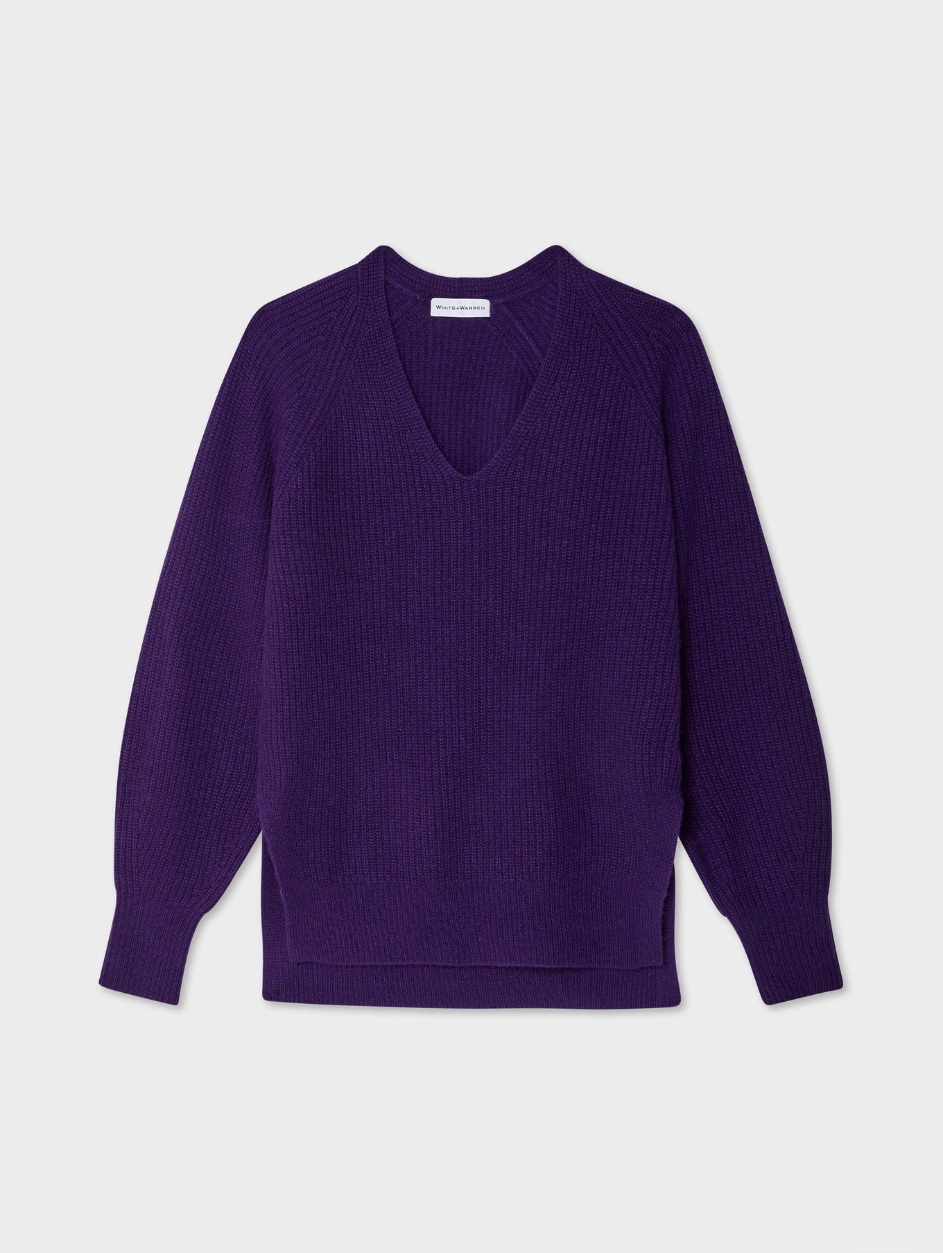 Cashmere Ribbed Blouson Sleeve V Neck