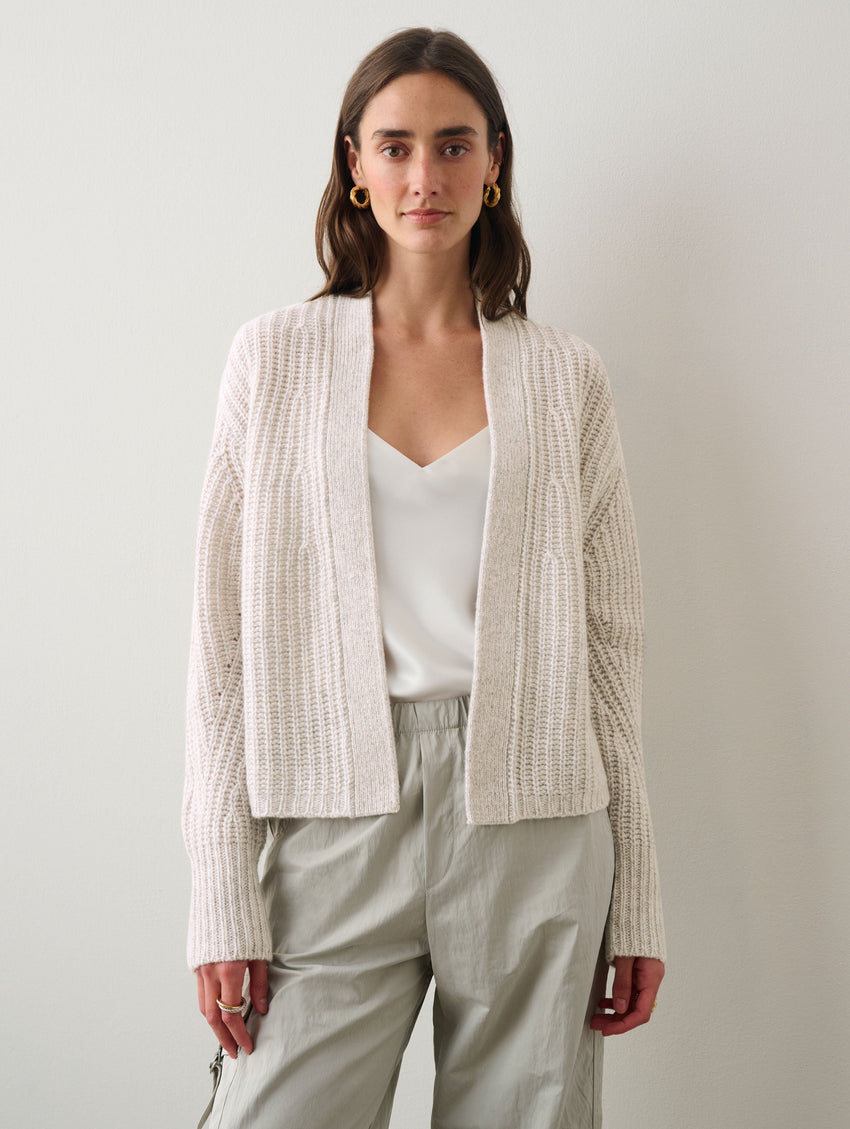 Cashmere Air Spun Ribbed Open Cardigan