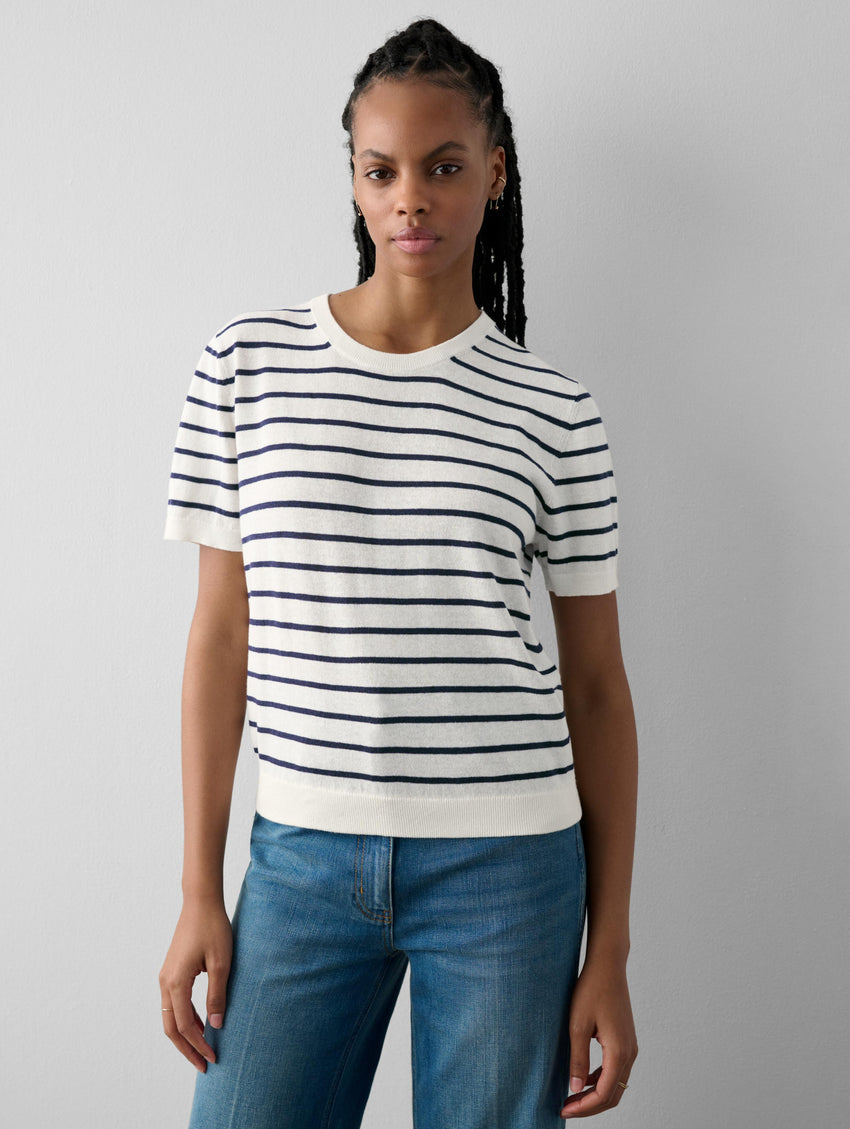 Cotton Hemp Gauze Striped T-Shirt