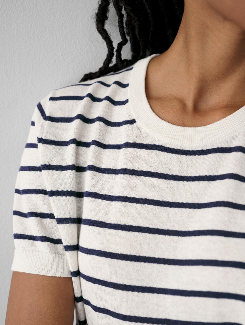 Cotton Hemp Gauze Striped T-Shirt