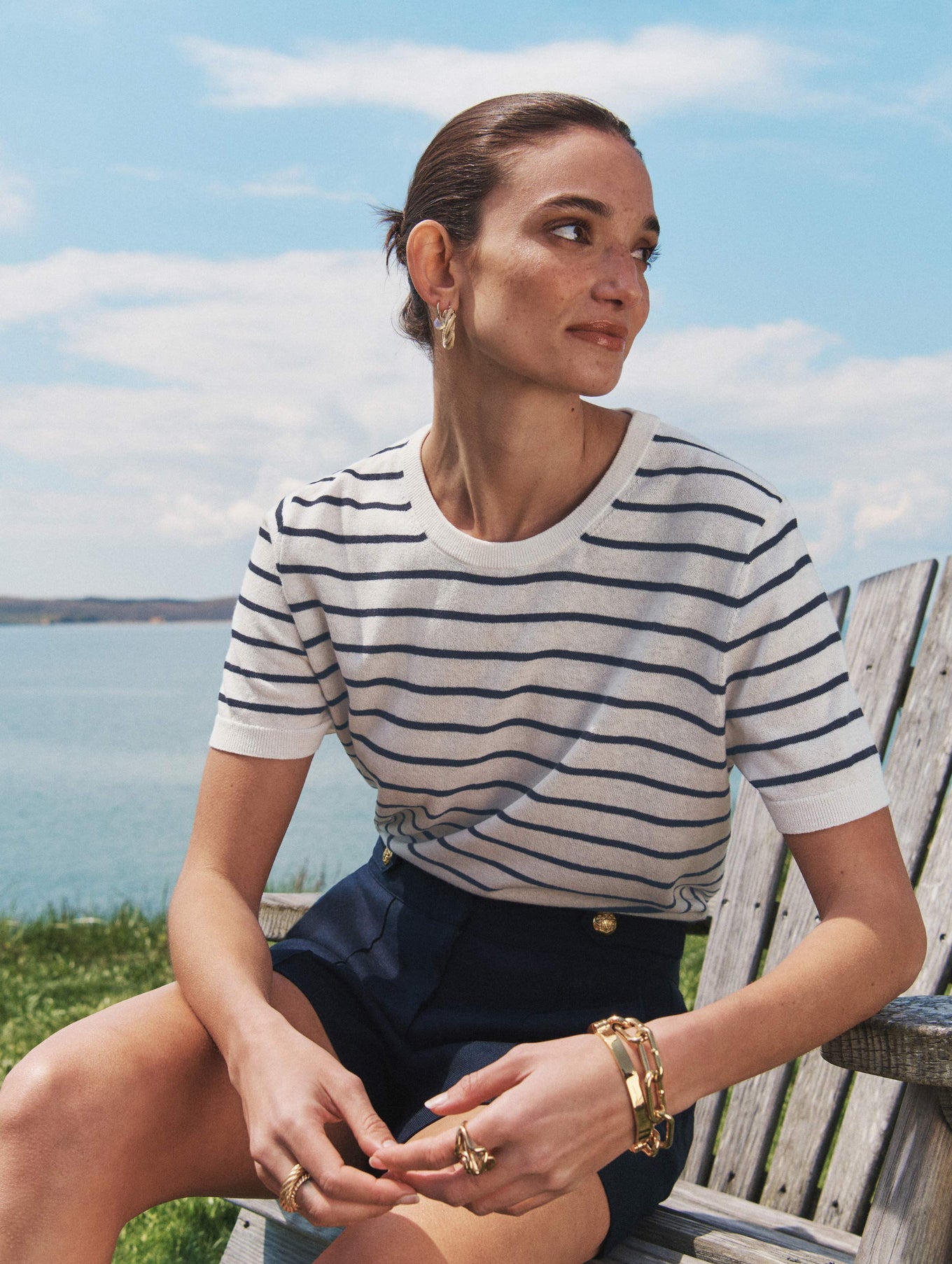 Cotton Hemp Gauze Striped T-Shirt