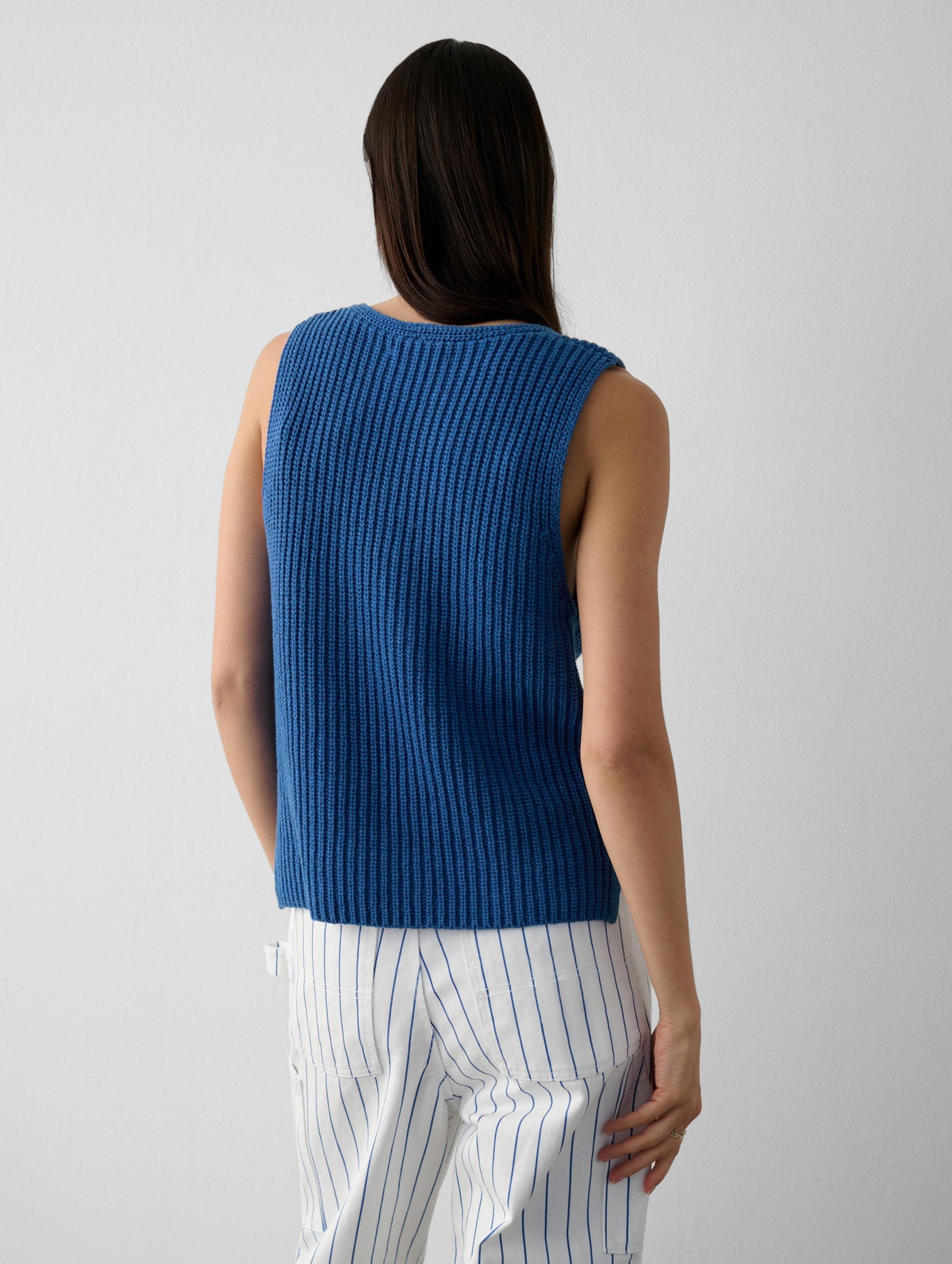 Cotton Tape Sleeveless Ribbed V Neck