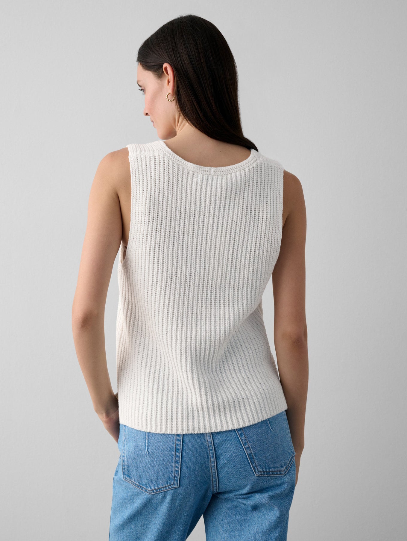 Cotton Tape Sleeveless Ribbed V Neck