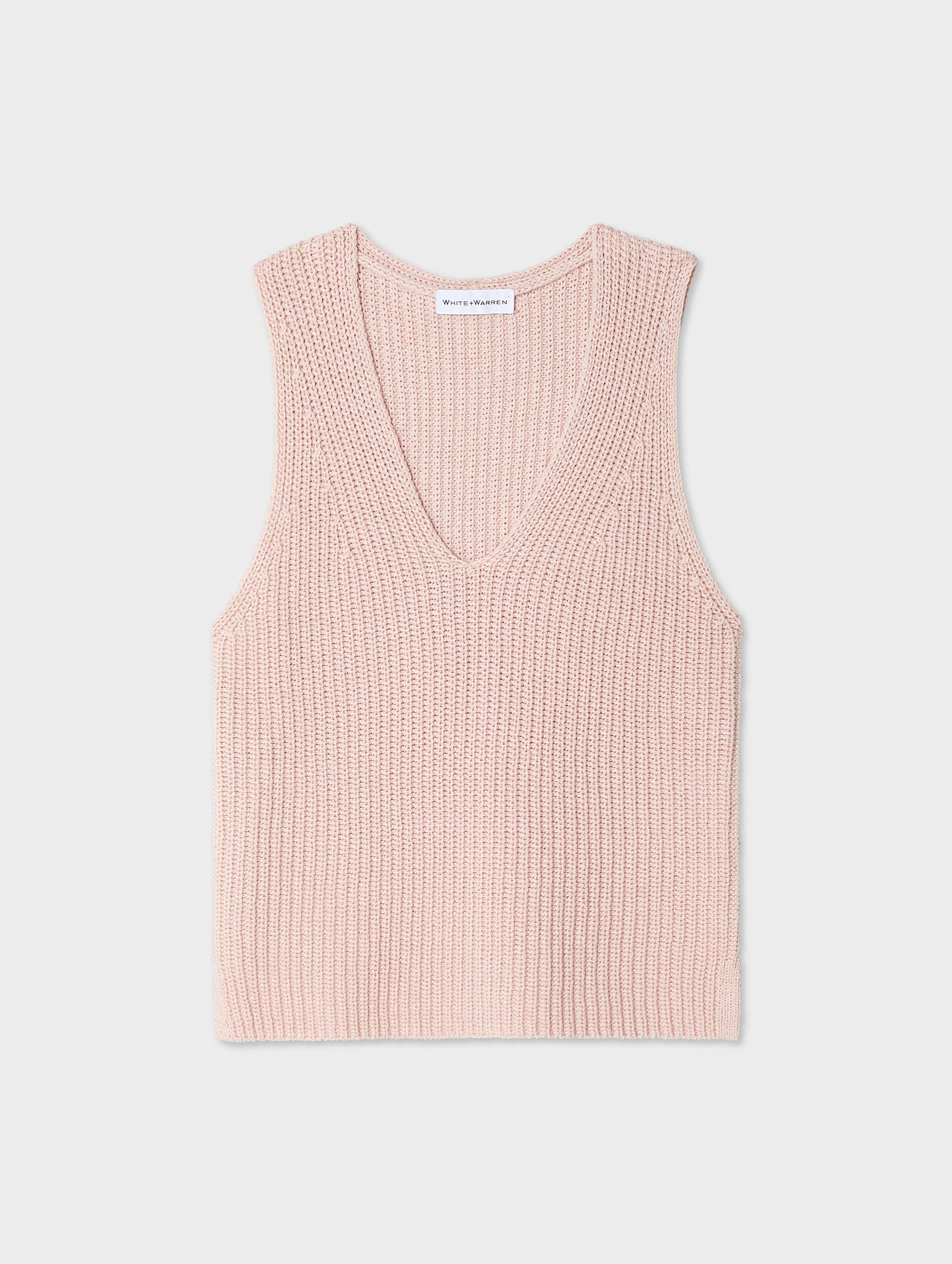 Cotton Tape Sleeveless Ribbed V Neck