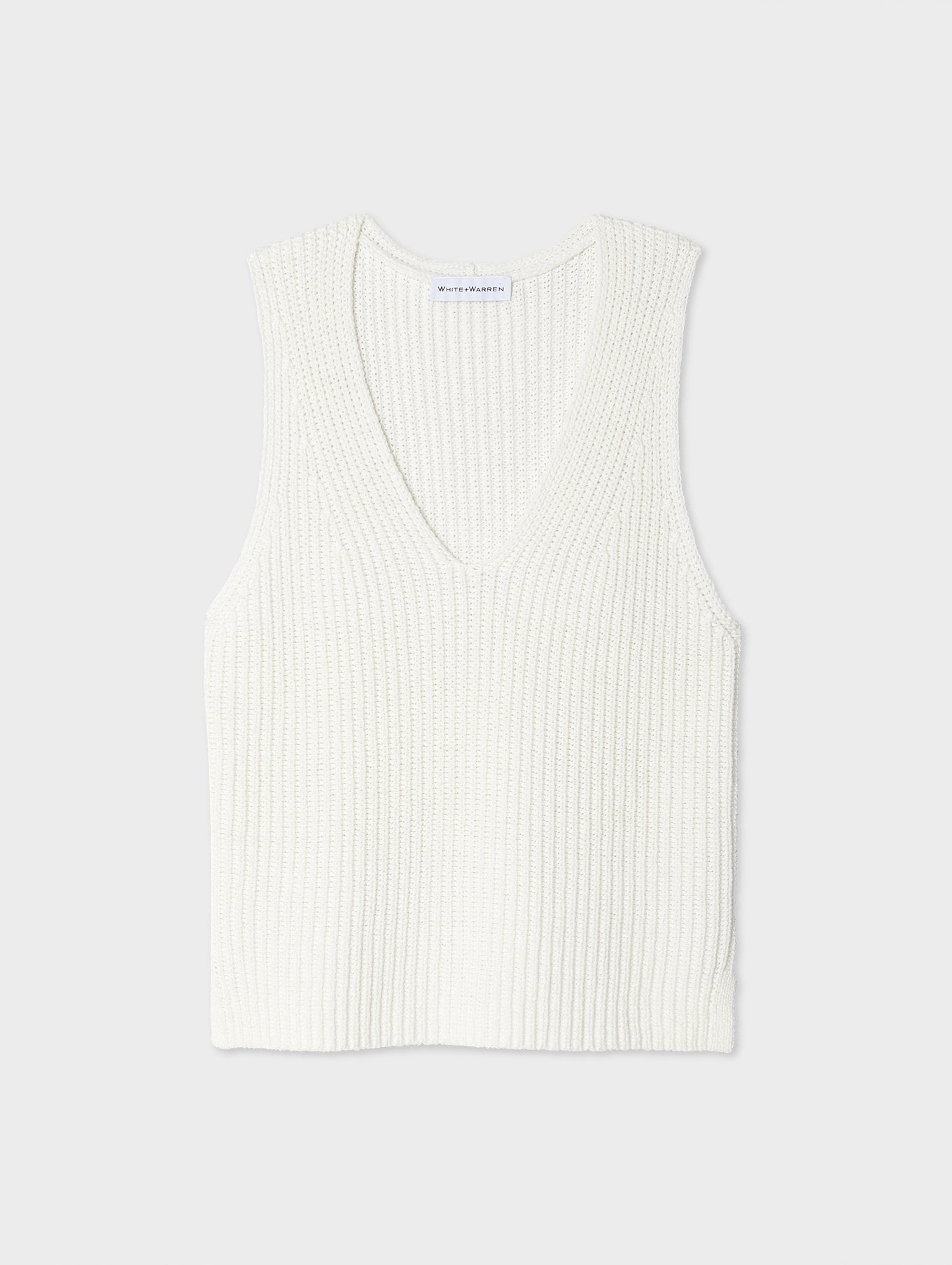 Cotton Tape Sleeveless Ribbed V Neck