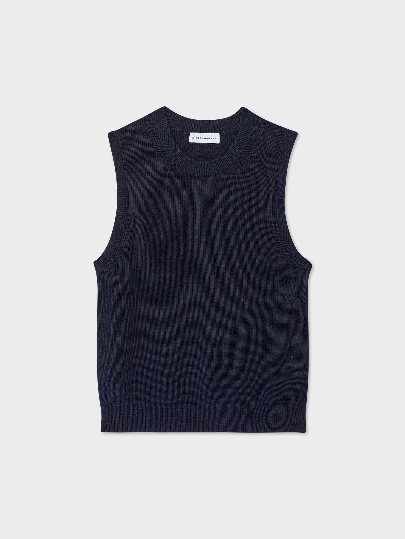 Cotton Silk Sleeveless Ribbed Crewneck