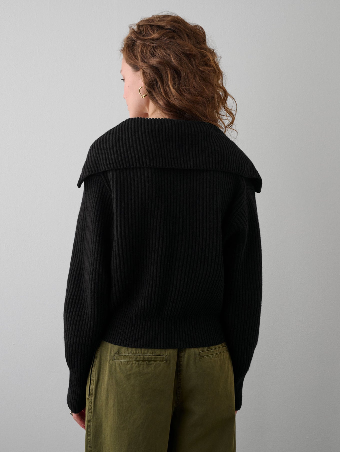 Merino Blend Ribbed Zip Up Jacket