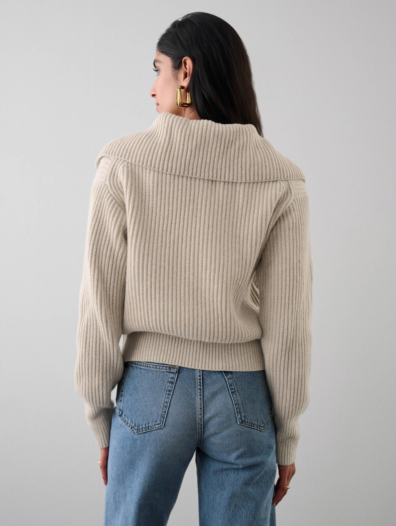 Merino Blend Ribbed Zip Up Jacket