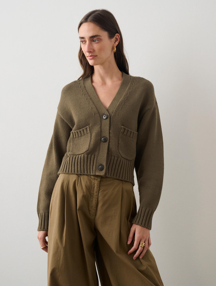 Cotton Shrunken Pocket Cardigan