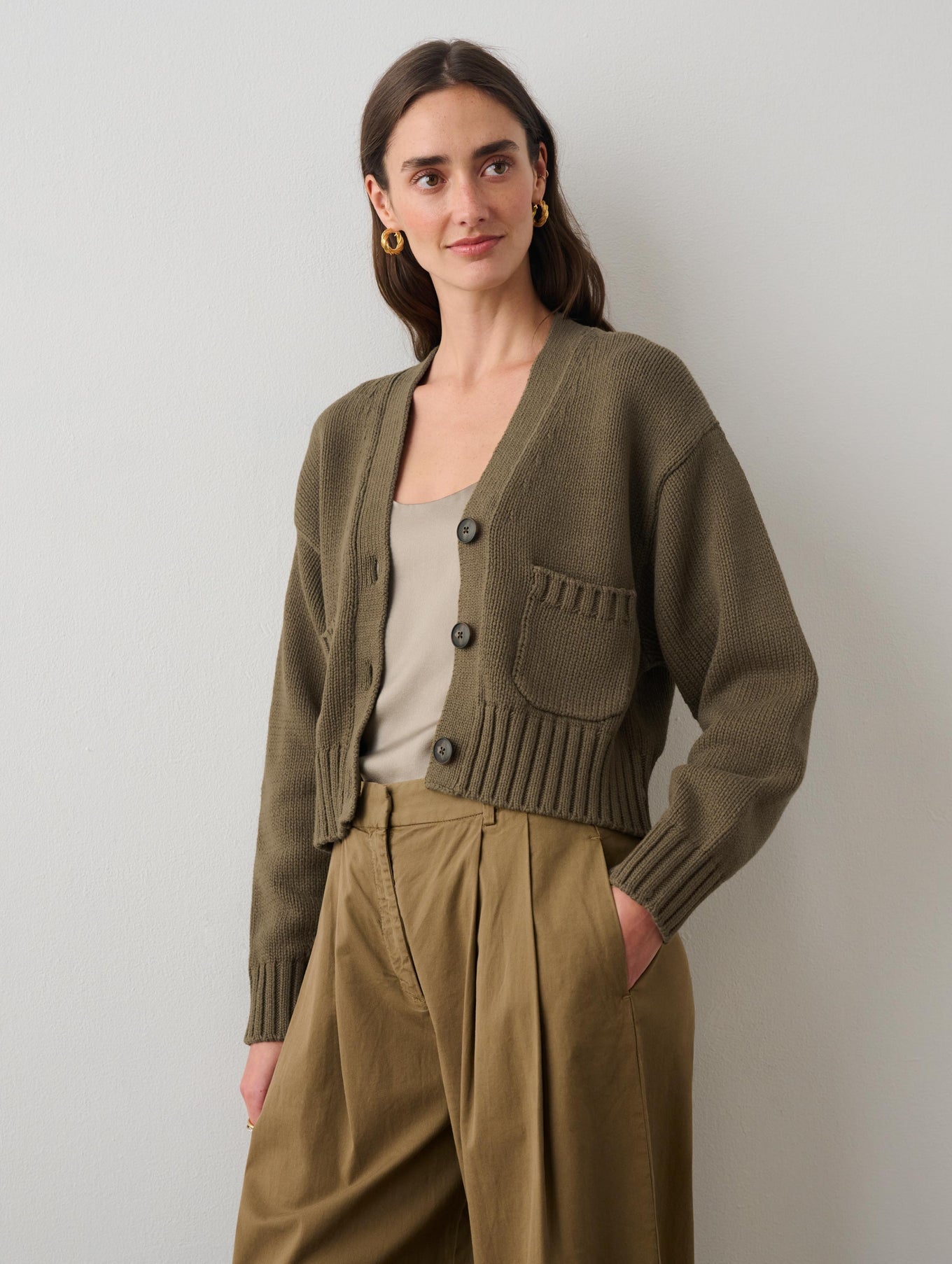 Cotton Shrunken Pocket Cardigan